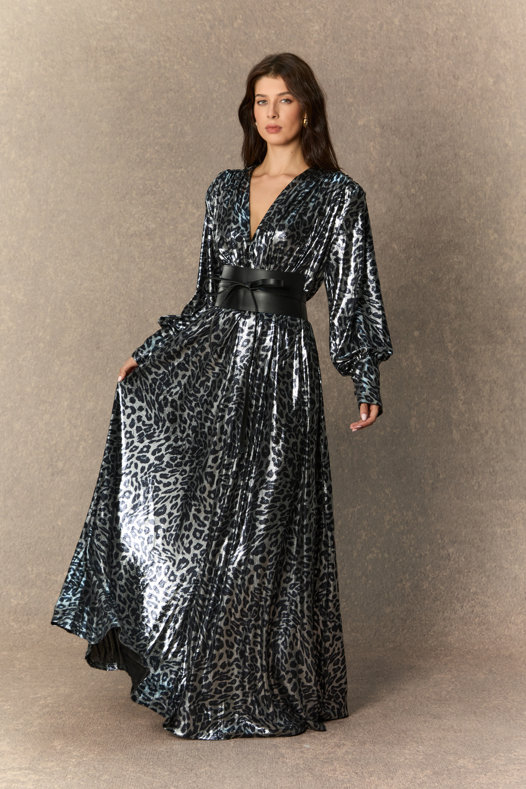 Wild For The Season Gold Leopard Print V‑Neck Maxi Dress