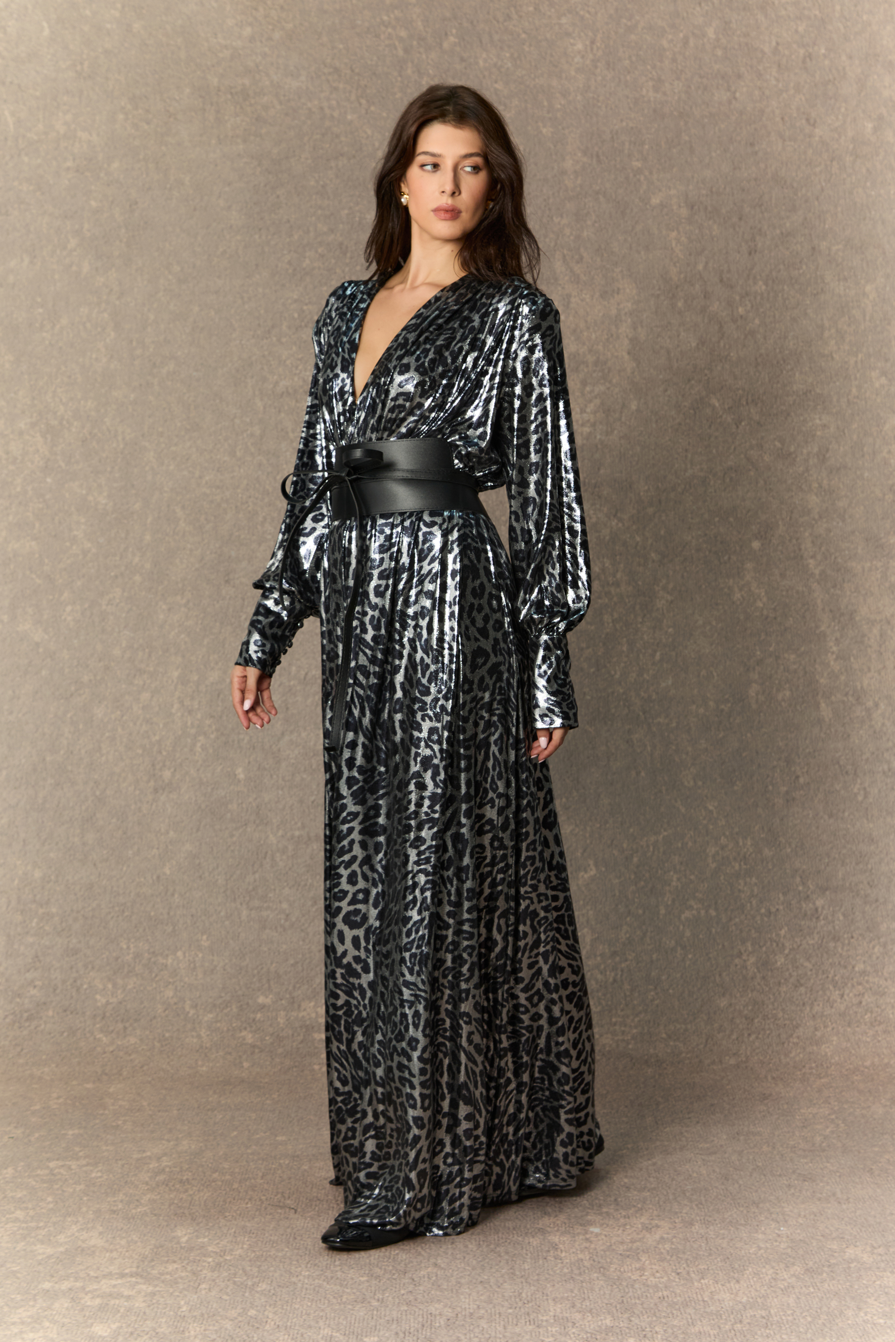 Wild For The Season Gold Leopard Print V‑Neck Maxi Dress
