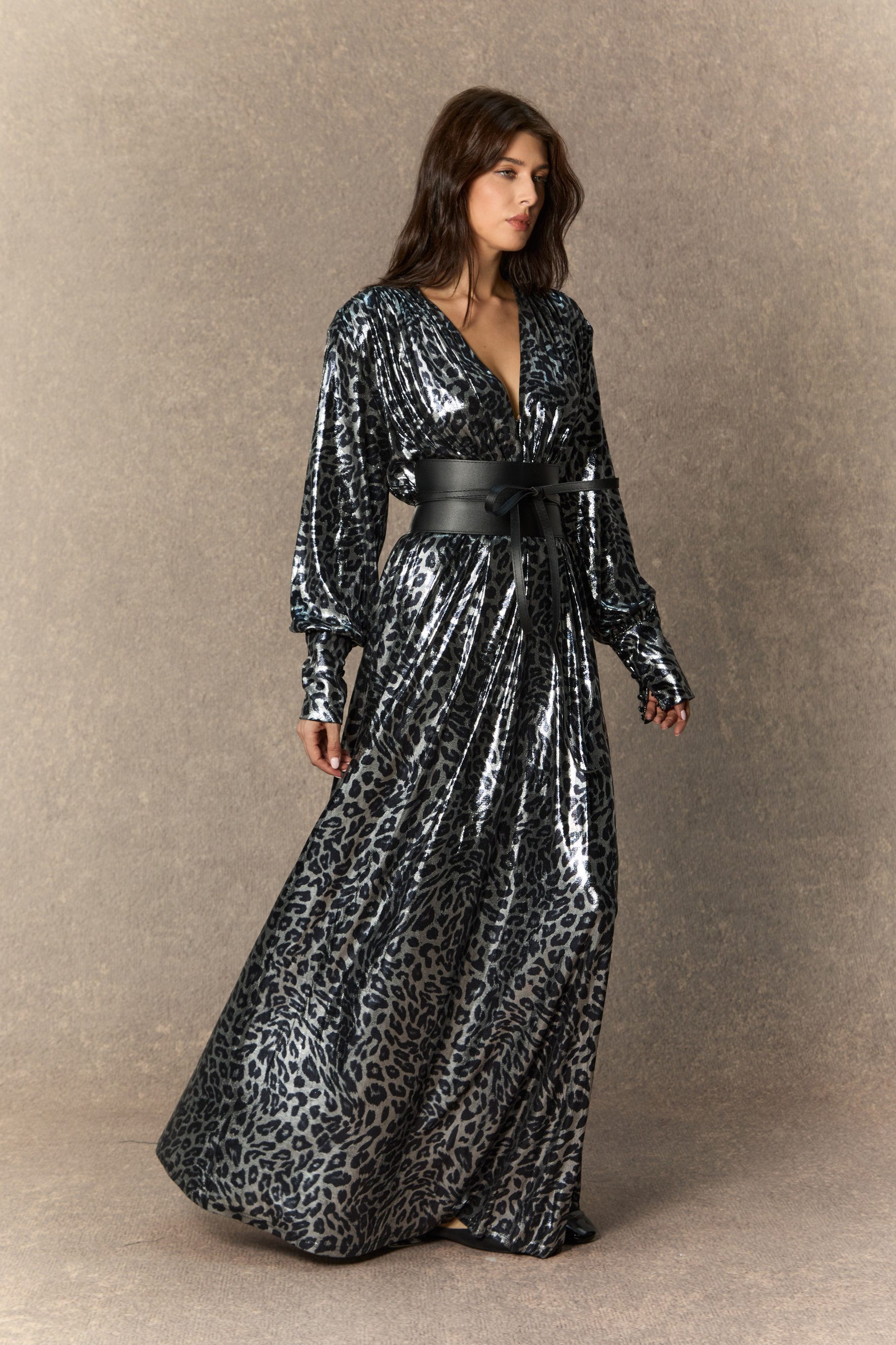 Wild For The Season Gold Leopard Print V‑Neck Maxi Dress