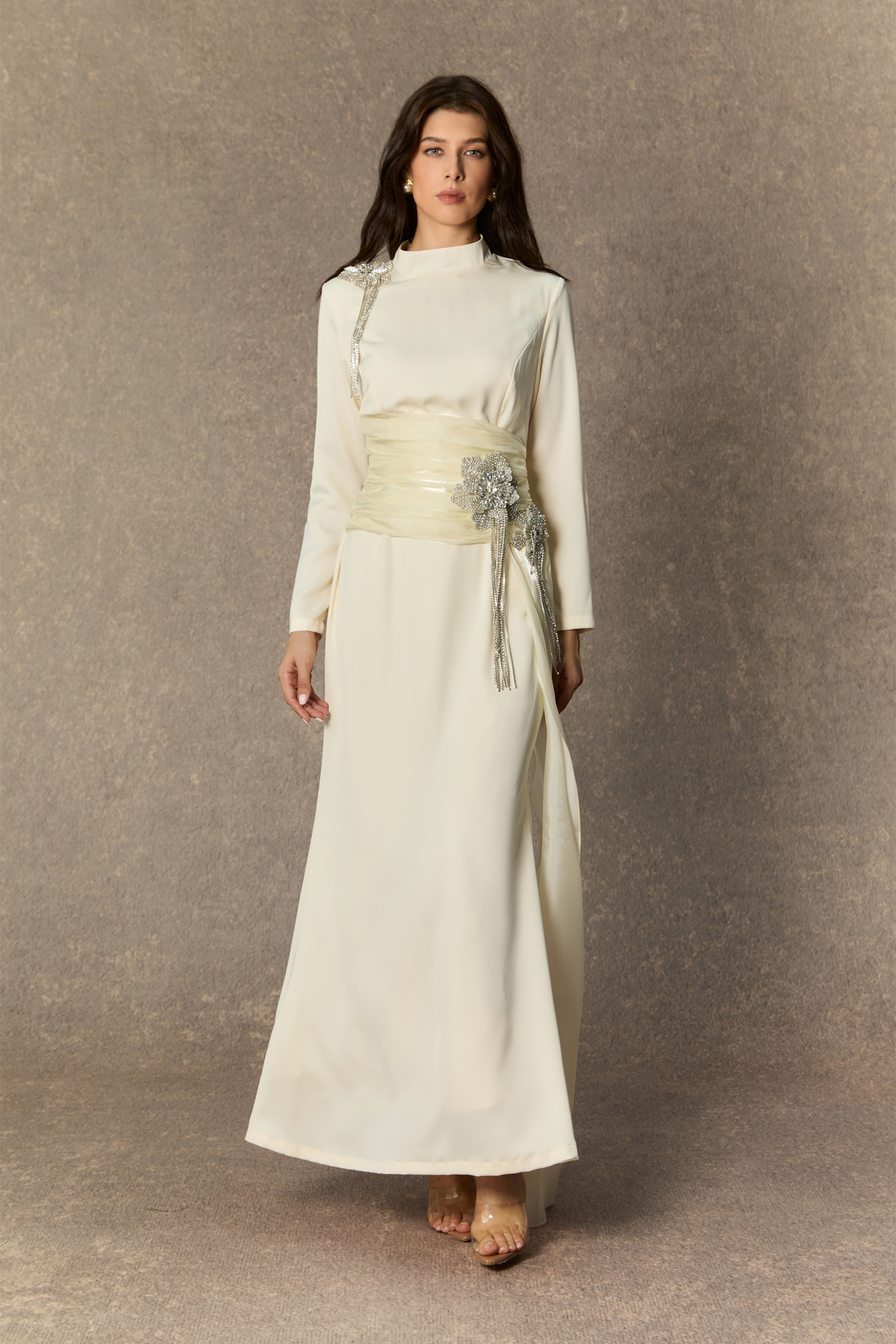 Abundant Charm White Rhinestone Floral Maxi Dress