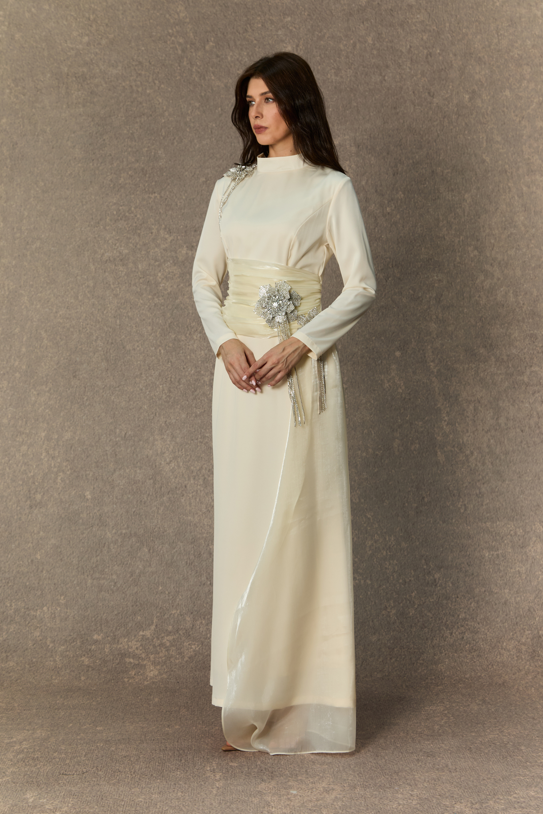 Abundant Charm White Rhinestone Floral Maxi Dress