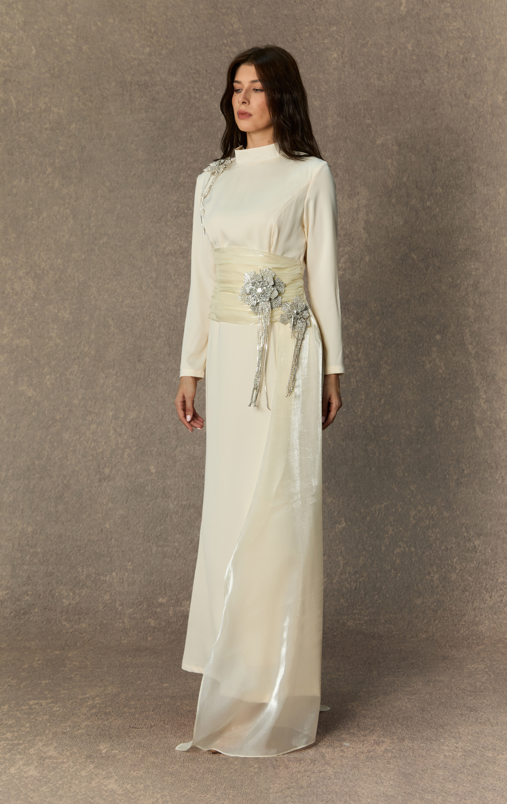 Abundant Charm White Rhinestone Floral Maxi Dress