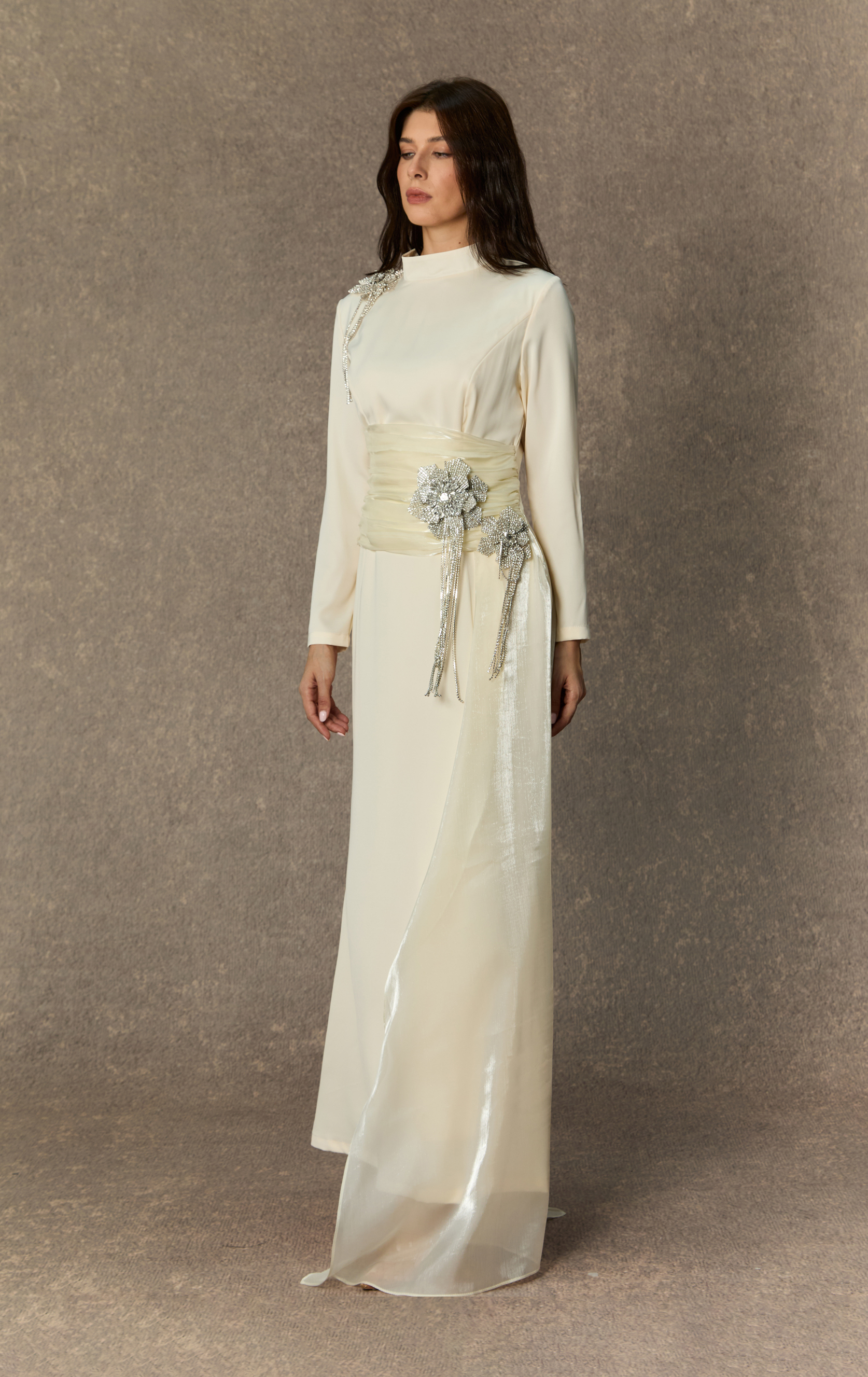 Abundant Charm White Rhinestone Floral Maxi Dress