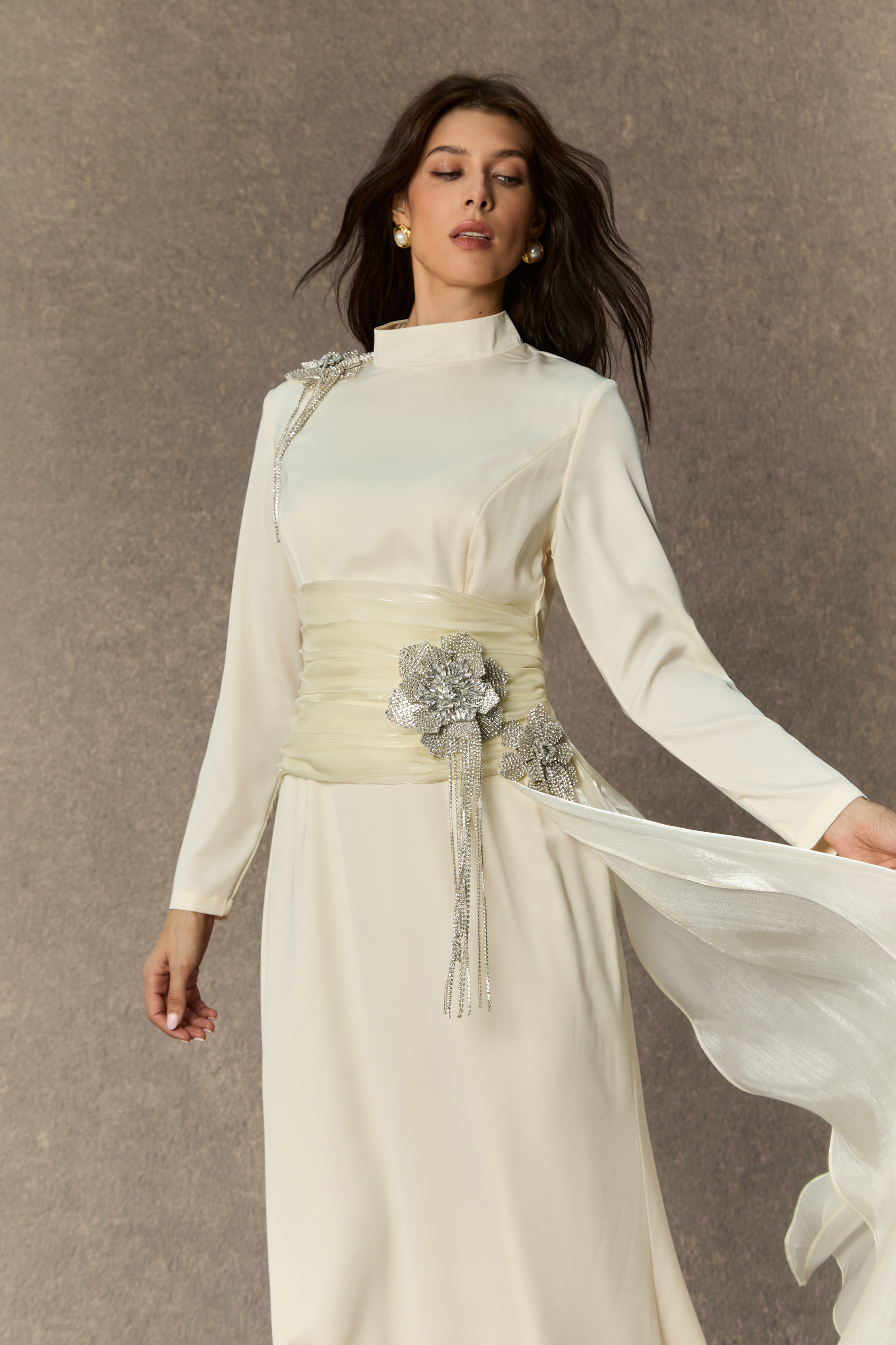 Abundant Charm White Rhinestone Floral Maxi Dress