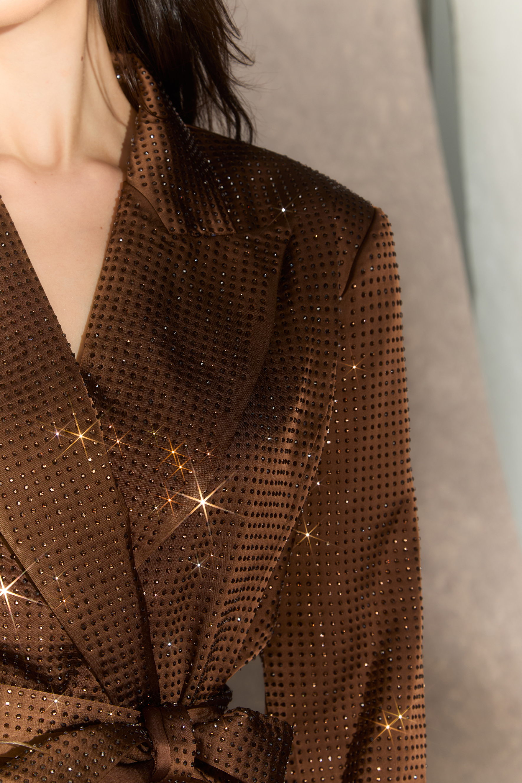 Suave Presence Brown Diamond Blazer & Wide Leg Pants Set