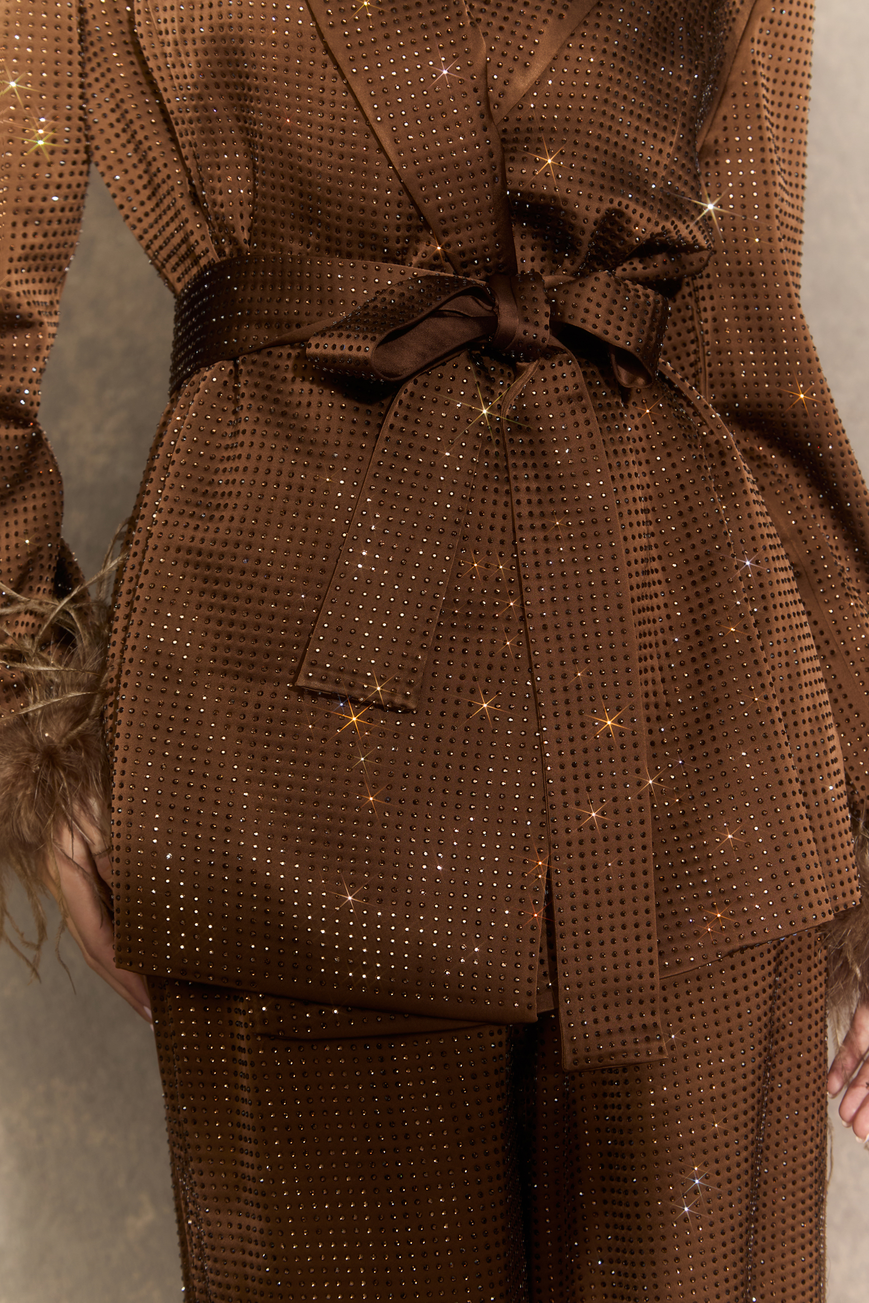 Suave Presence Brown Diamond Blazer & Wide Leg Pants Set