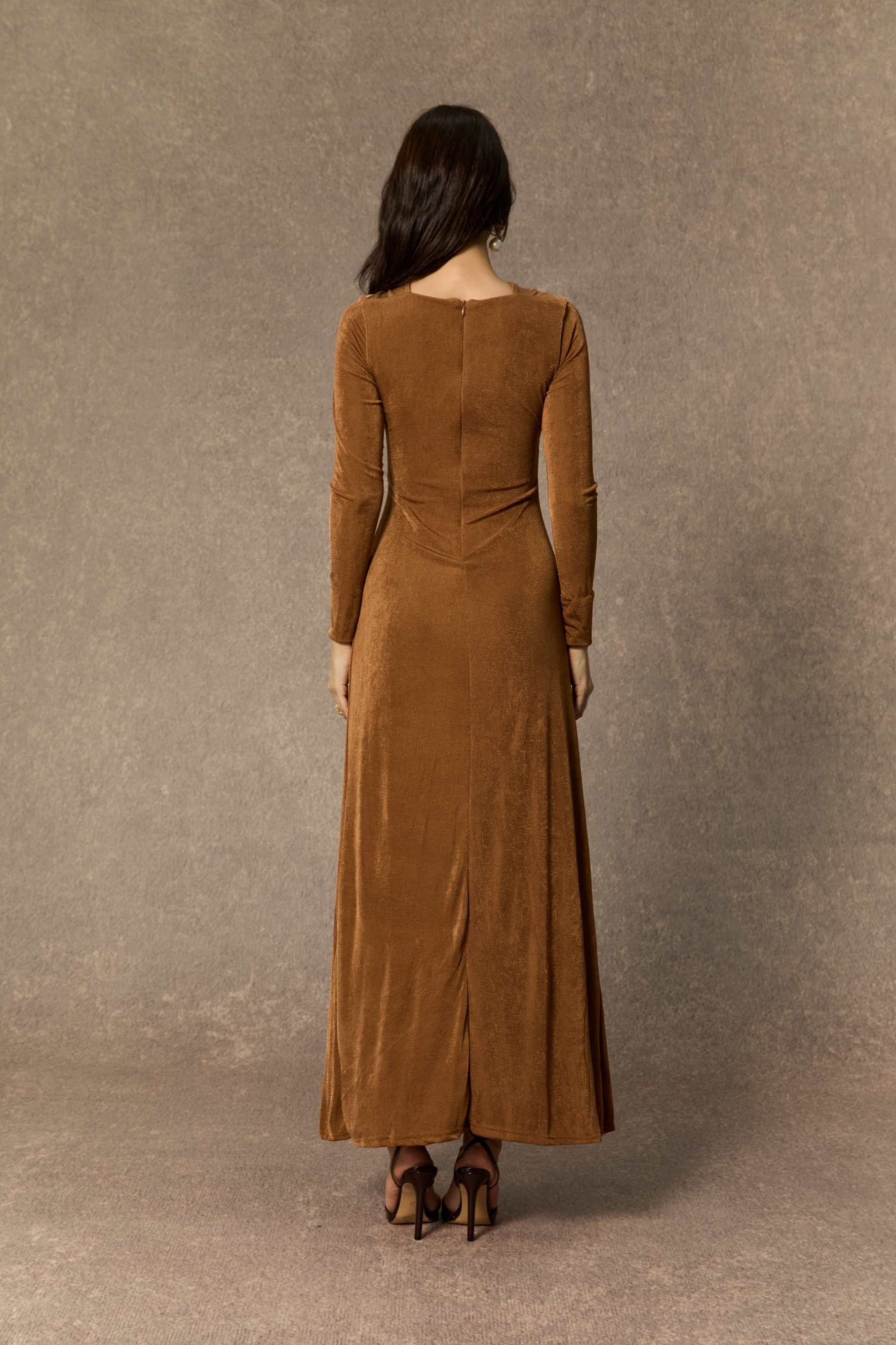 Whimsical Beauty Brown Crossover Bodice Maxi Dress
