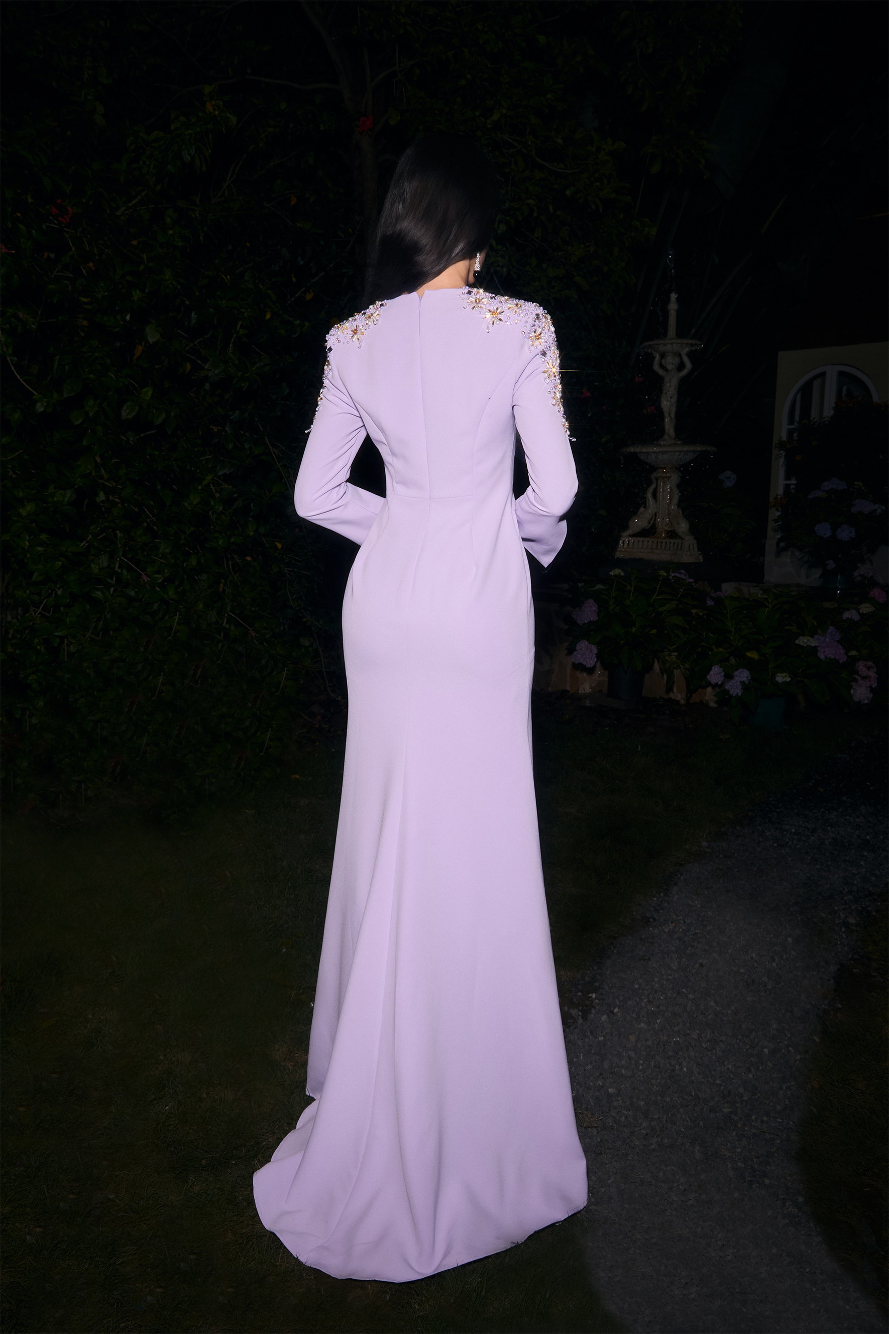 Dare To Dazzle Plisse Purple Embellished V-Neck Maxi Dress