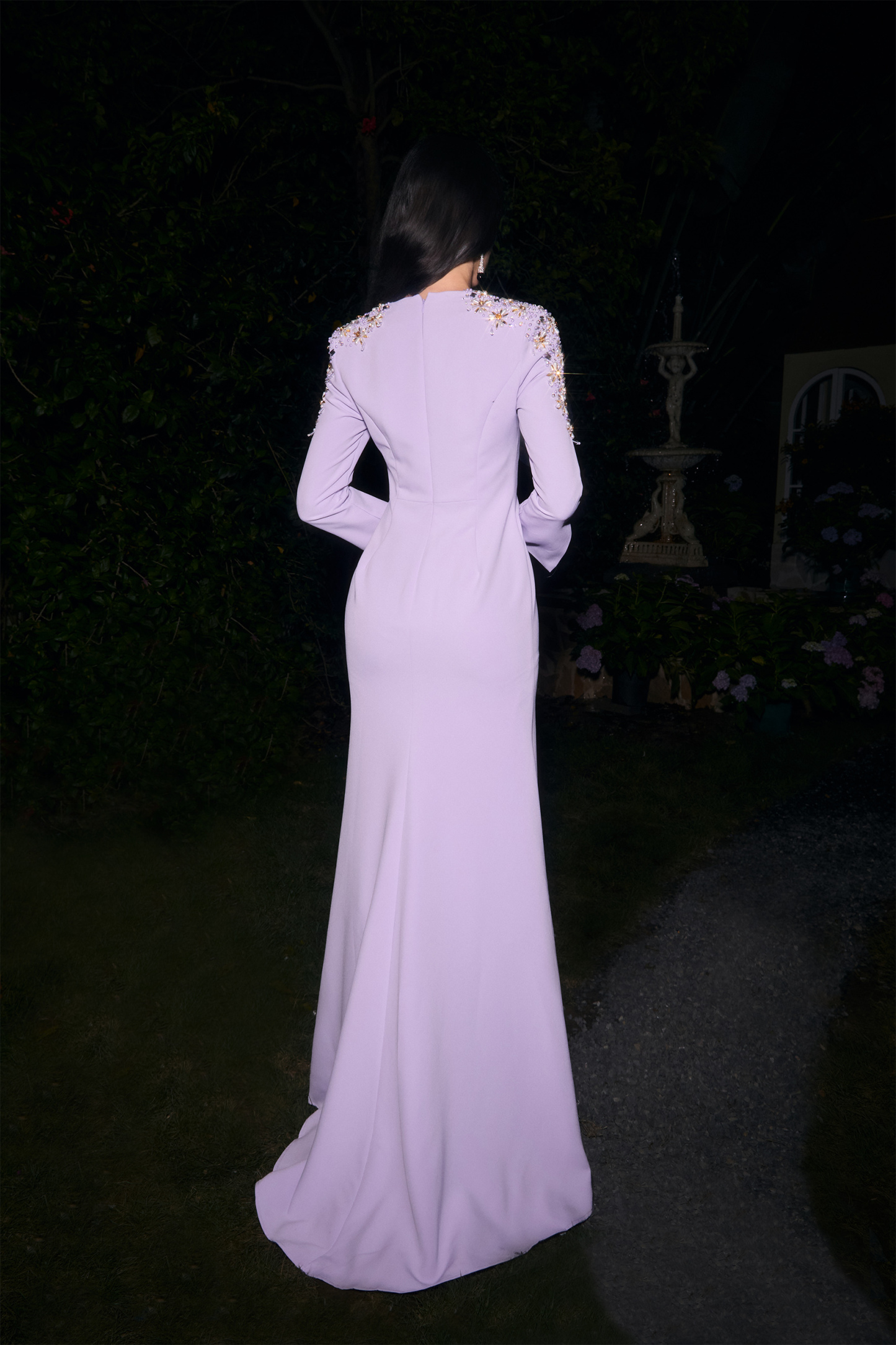 Dare To Dazzle Plisse Purple Embellished V-Neck Maxi Dress