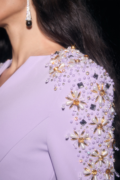 Dare To Dazzle Plisse Purple Embellished V-Neck Maxi Dress