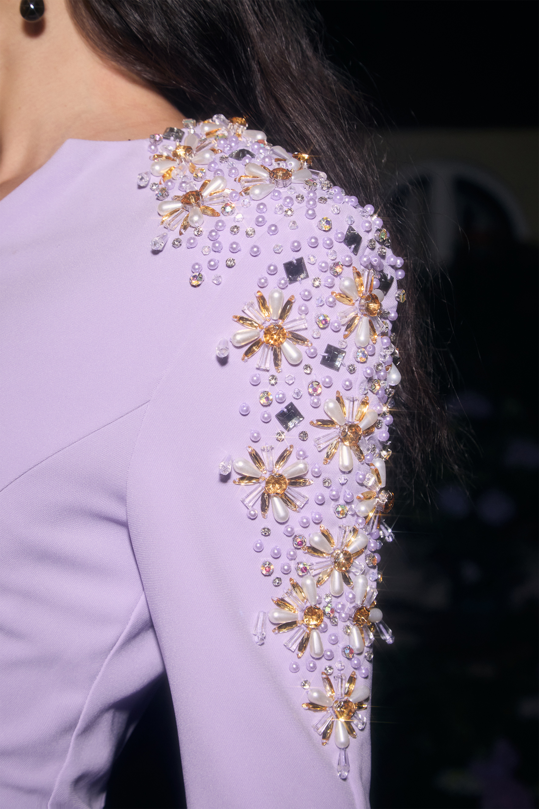 Dare To Dazzle Plisse Purple Embellished V-Neck Maxi Dress