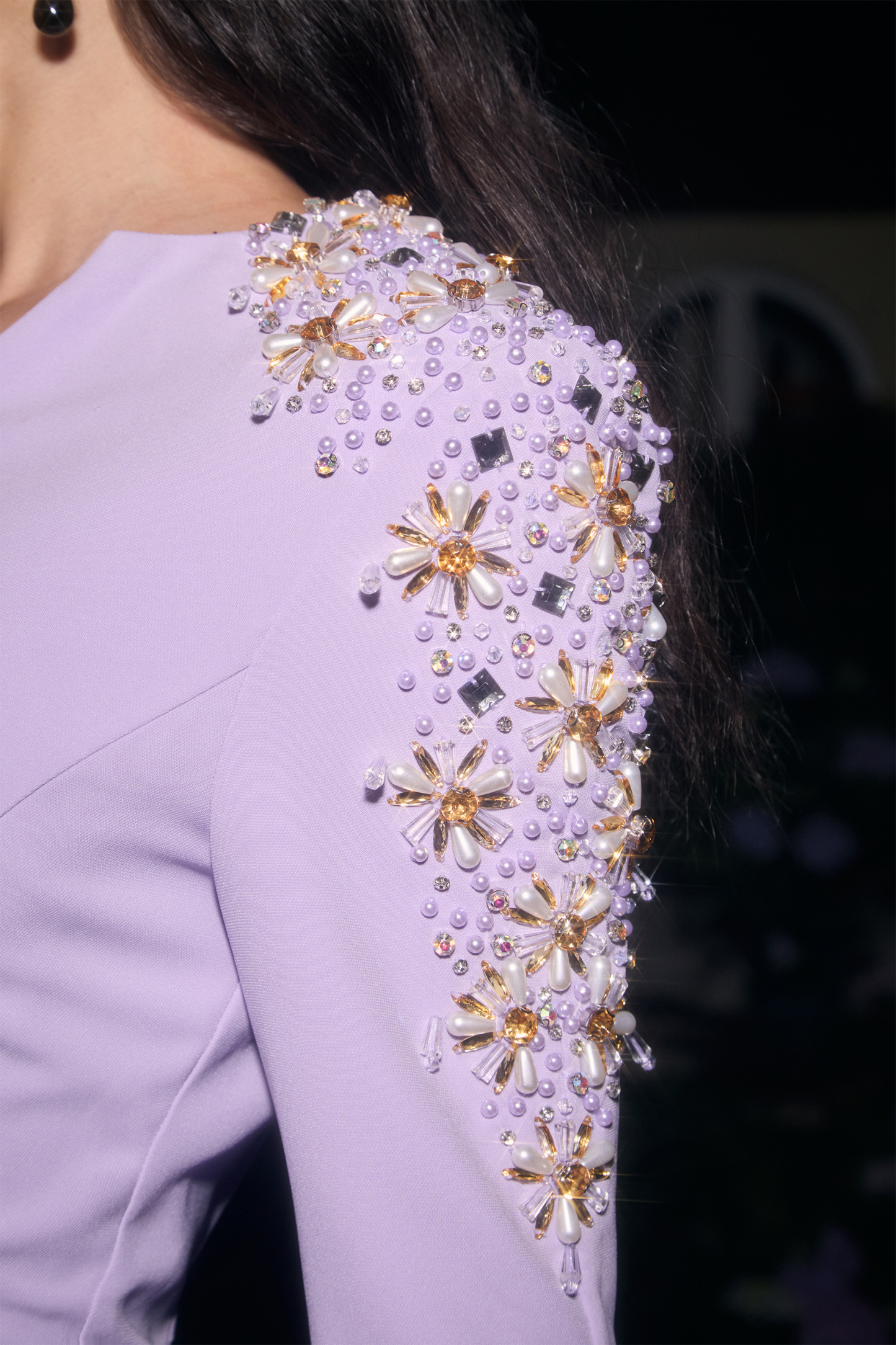 Dare To Dazzle Plisse Purple Embellished V-Neck Maxi Dress