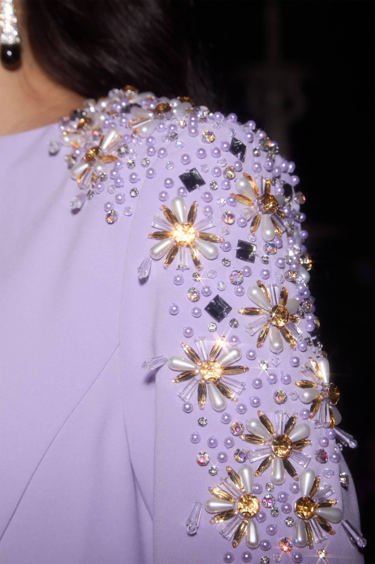 Dare To Dazzle Plisse Purple Embellished V-Neck Maxi Dress