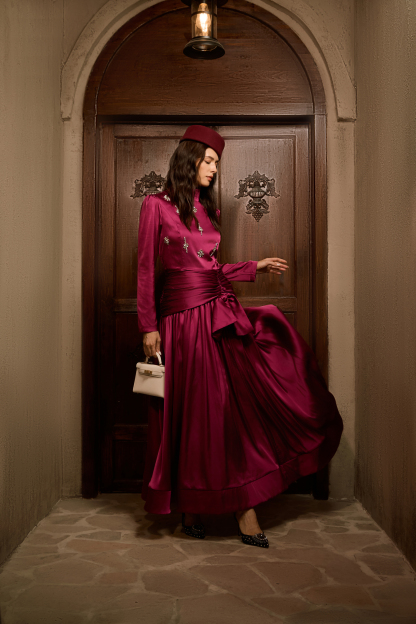 Flirtation Hour Burgundy Diamante Ruched Maxi Dress
