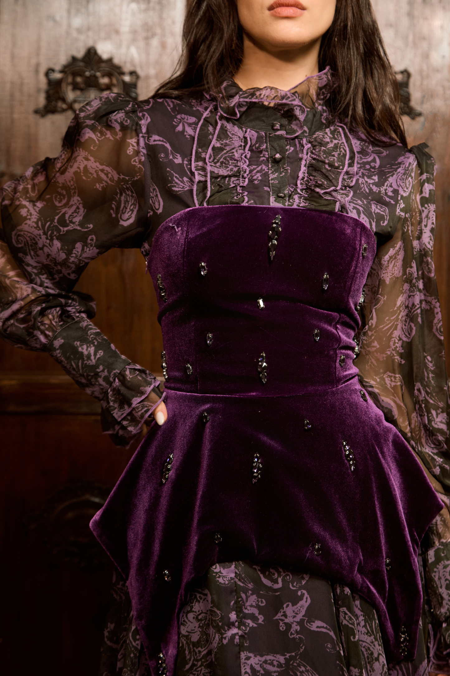 Mystique Beauty Purple Floral Print Velvet Maxi Dress