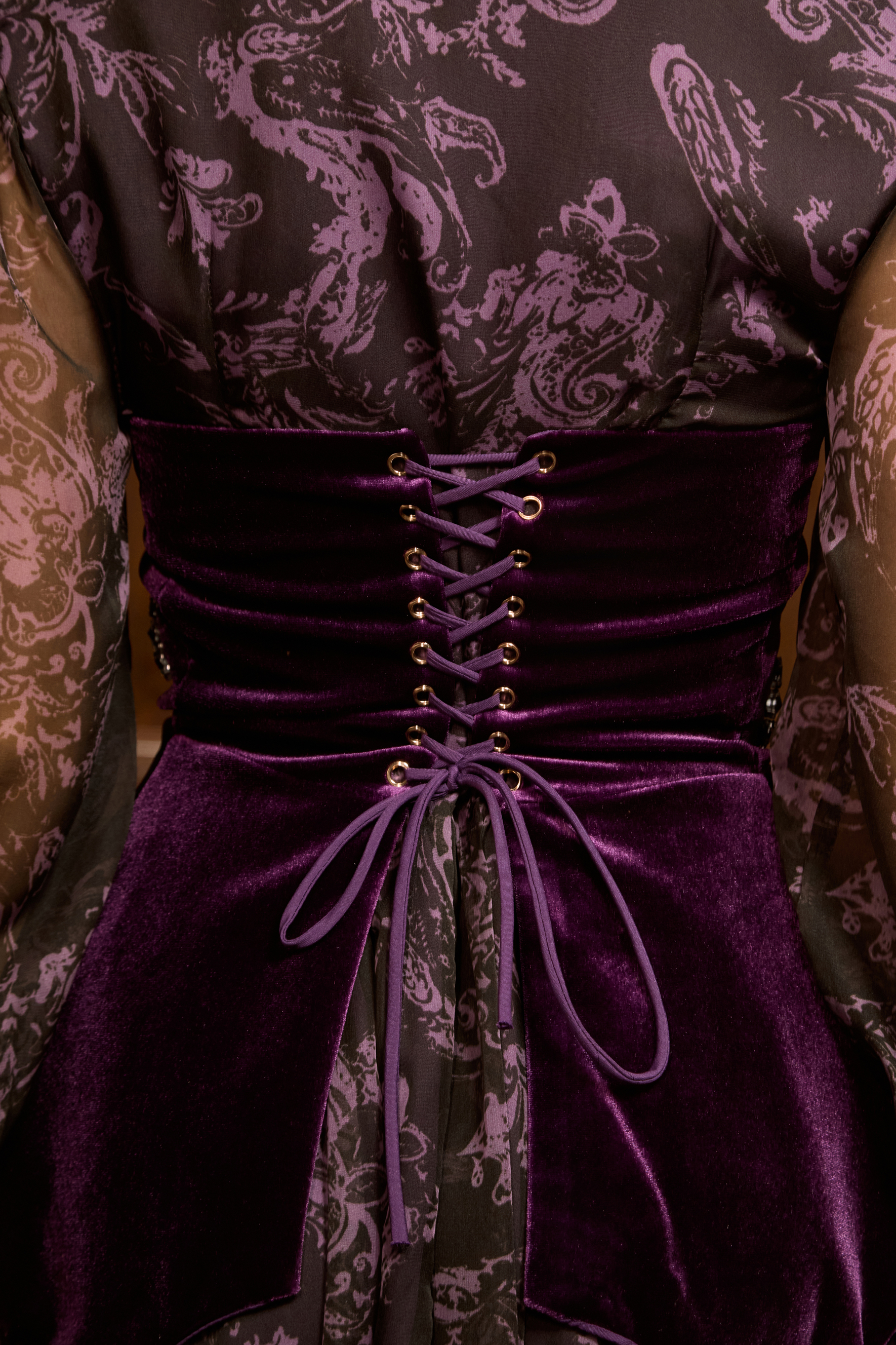 Mystique Beauty Purple Floral Print Velvet Maxi Dress