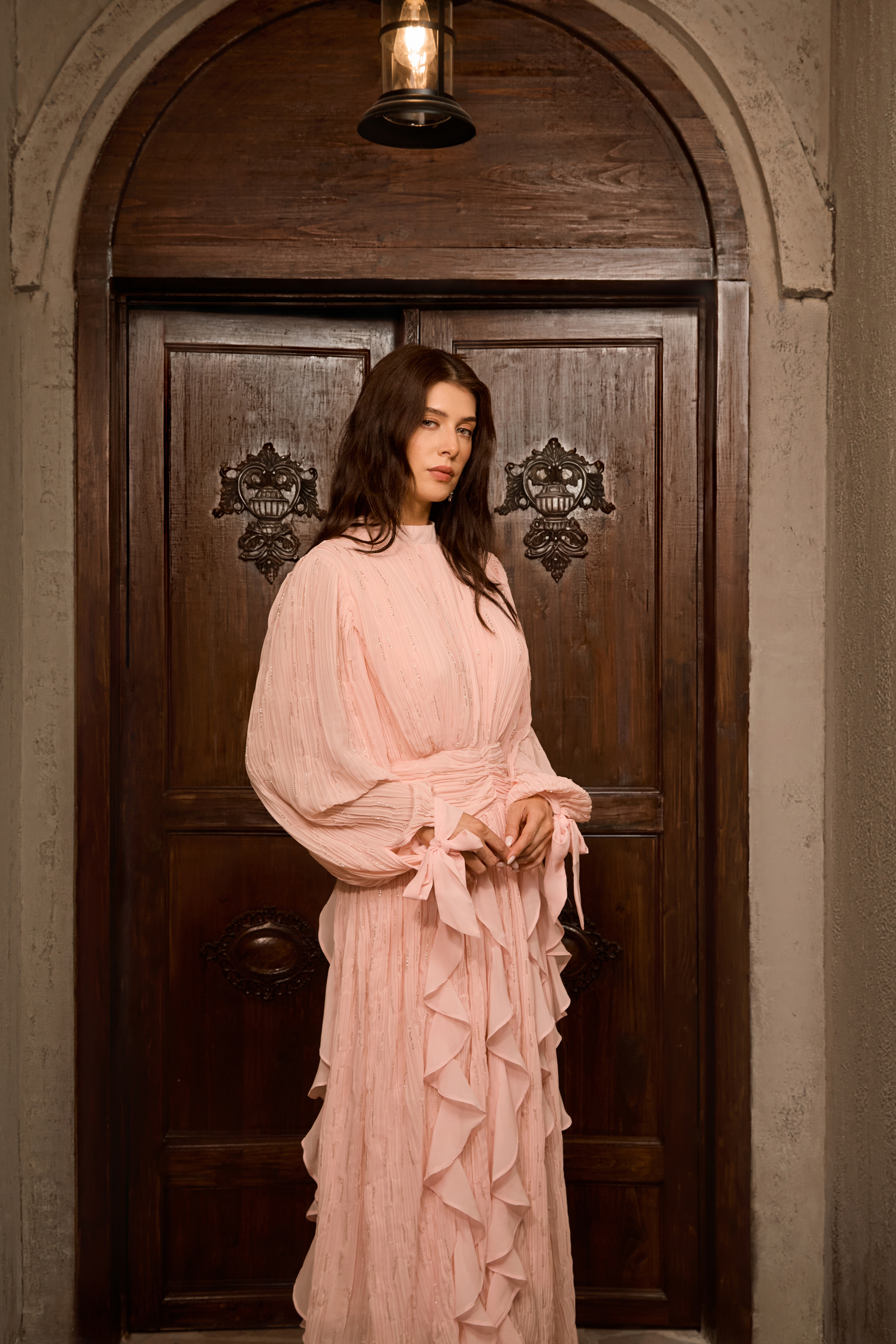 Immaculate Excellence Pink Ruffled Maxi Dress