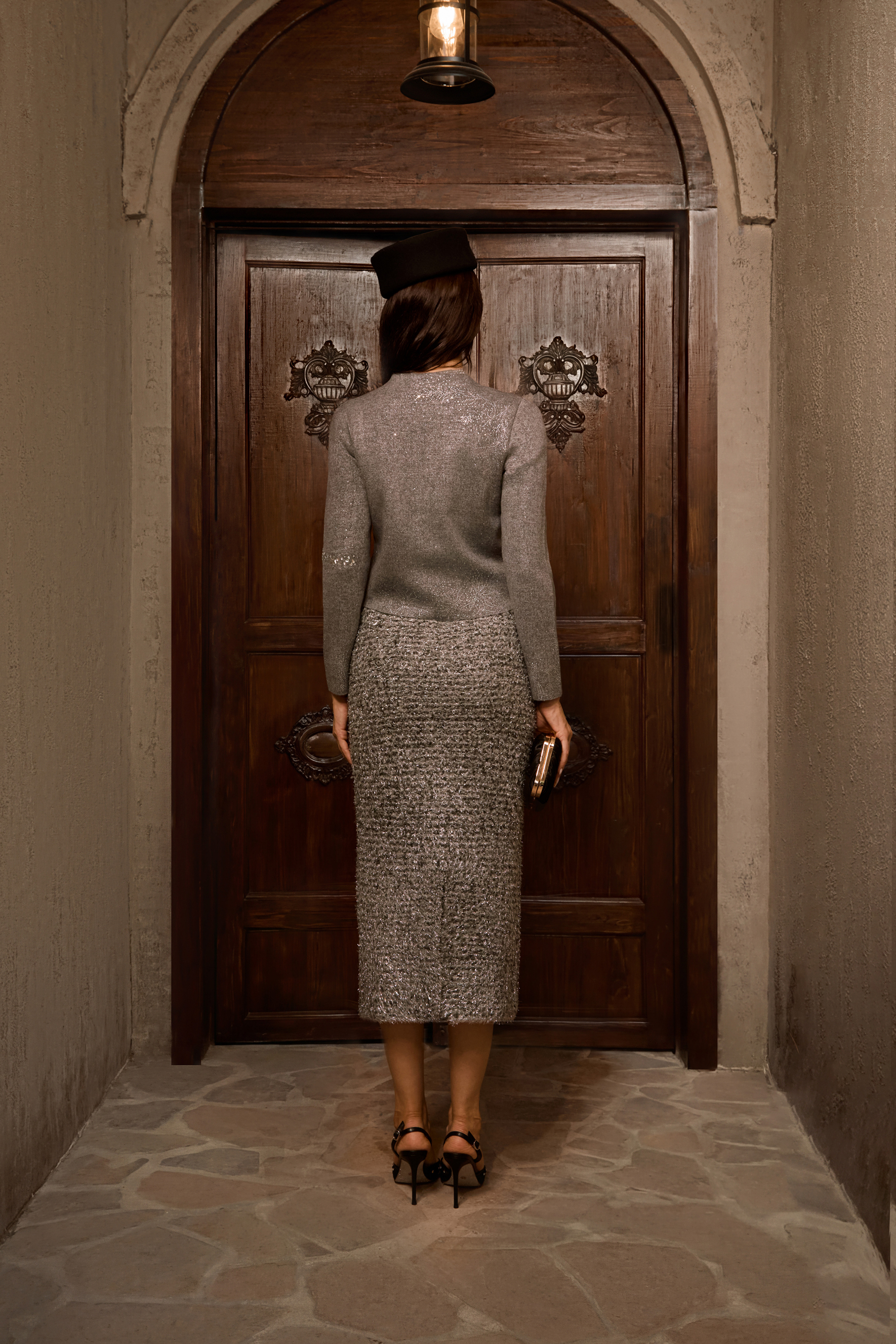 Comfort Style Grey Crystal Embellished Knit Jacket