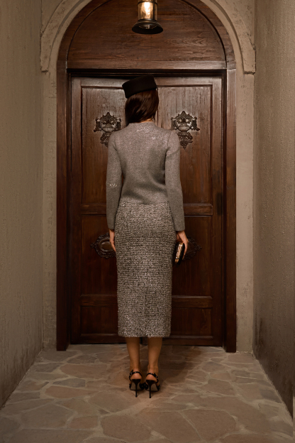 Comfort Style Grey Crystal Embellished Knit Jacket