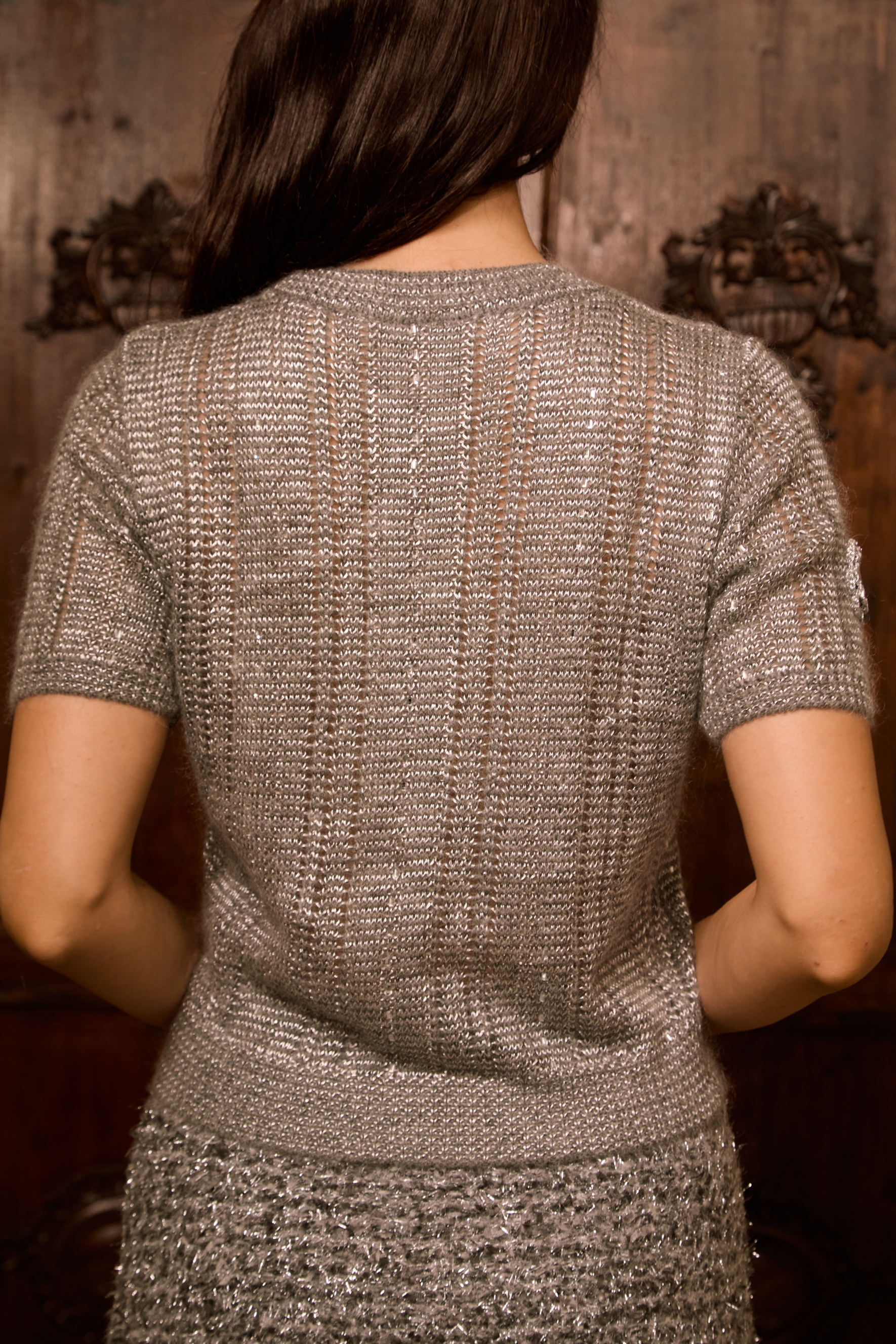 The Lovely Life Grey Floral Applique Short Sleeve Knit Top