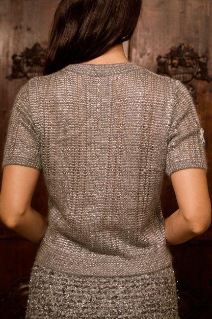 The Lovely Life Grey Floral Applique Short Sleeve Knit Top