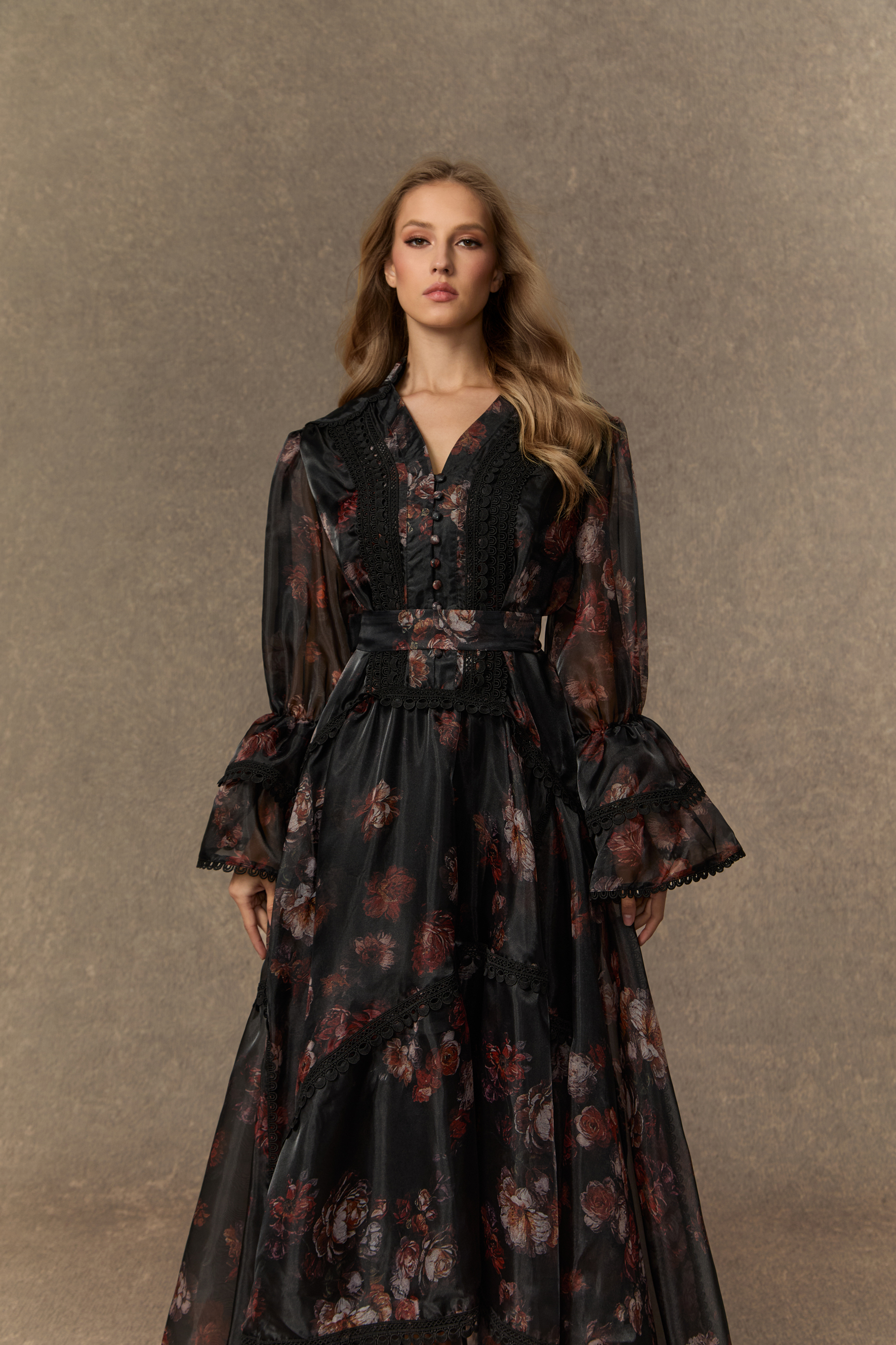 Comfort Zone Black Floral Lace Trimmed Maxi Dress