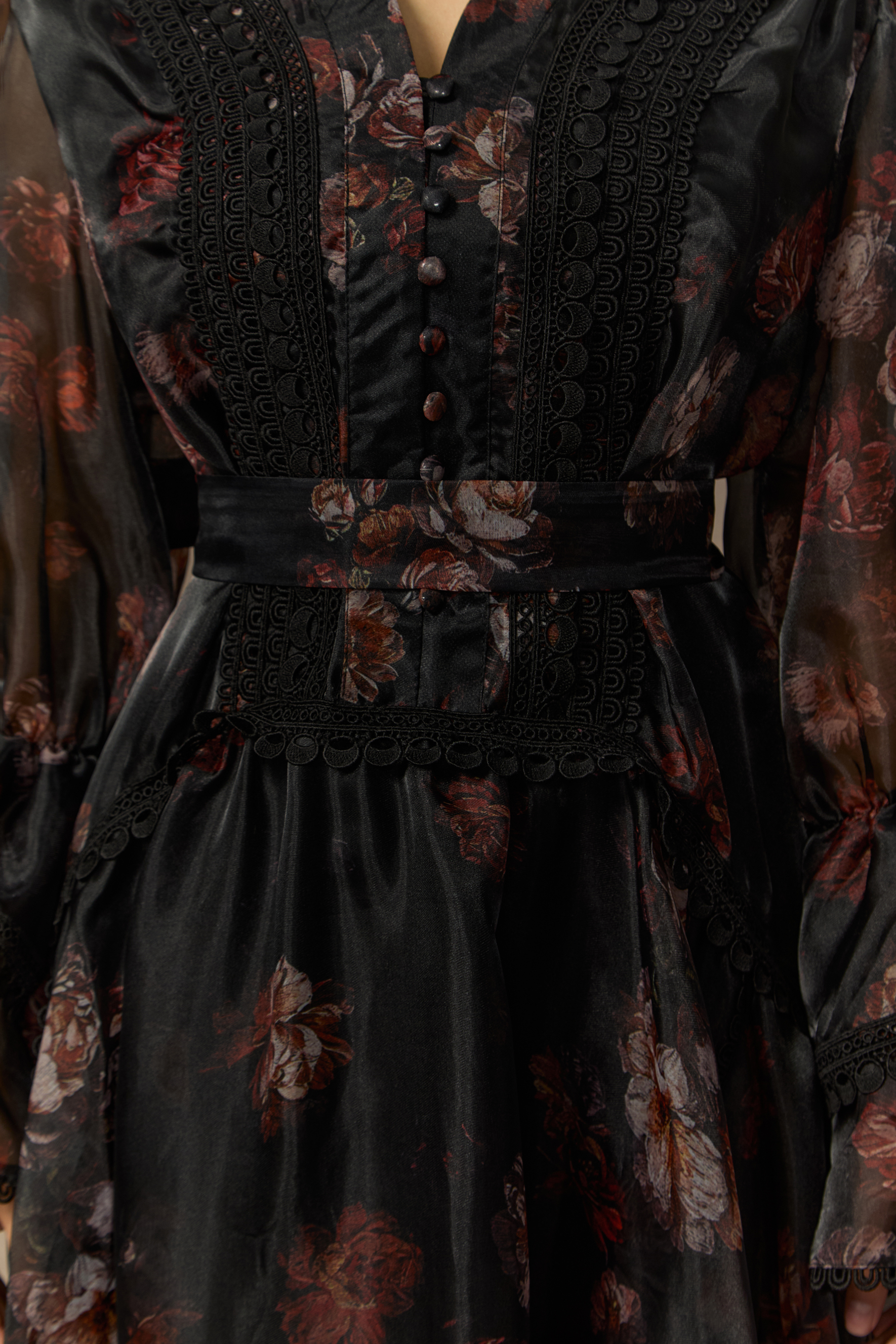 Comfort Zone Black Floral Lace Trimmed Maxi Dress