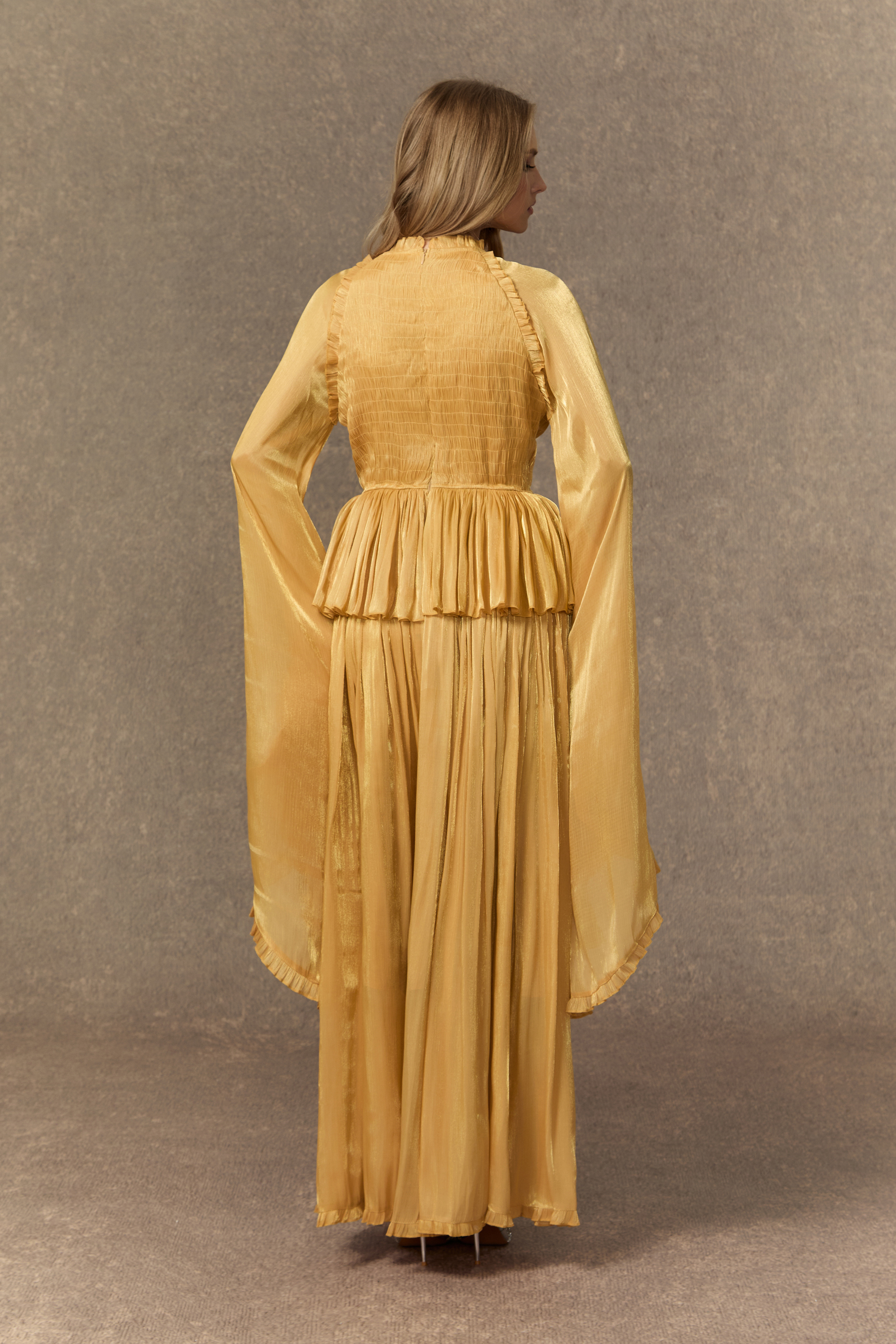 All Eyes On Me Khaki Ruffle Trim Long Sleeve Maxi Dress