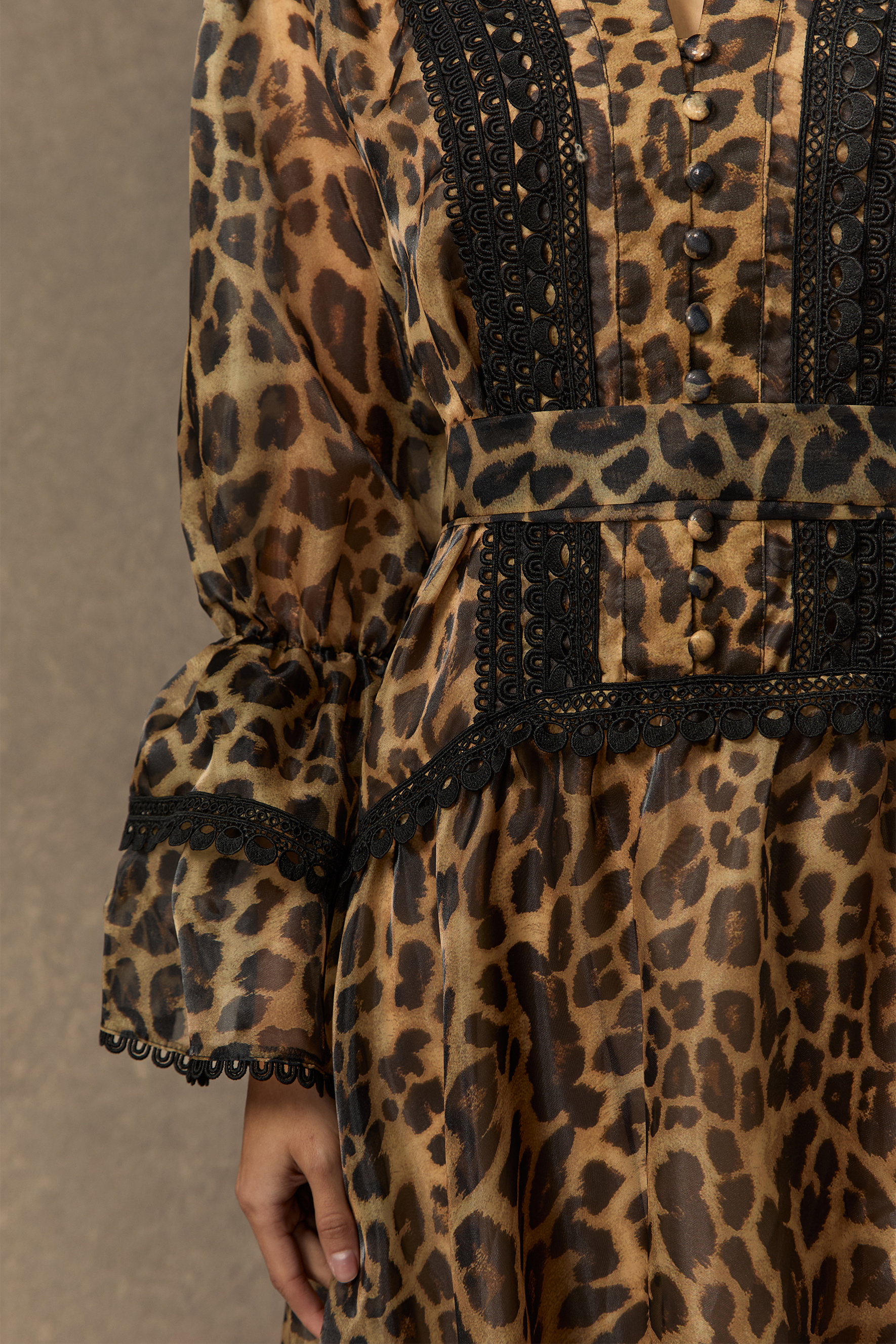 Exotic Appeal Brown Leopard Print Lace Trim Maxi Dress