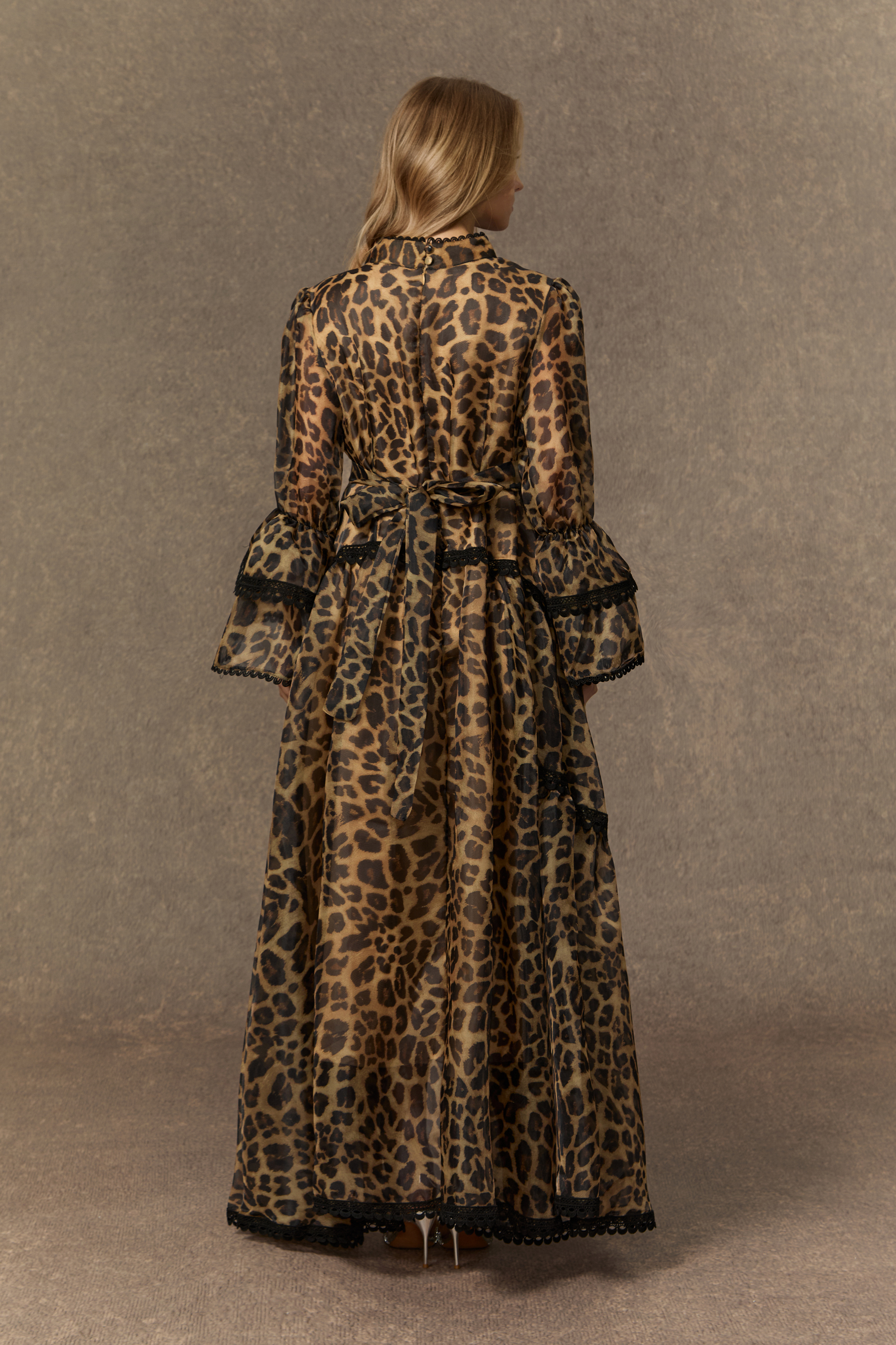 Exotic Appeal Brown Leopard Print Lace Trim Maxi Dress