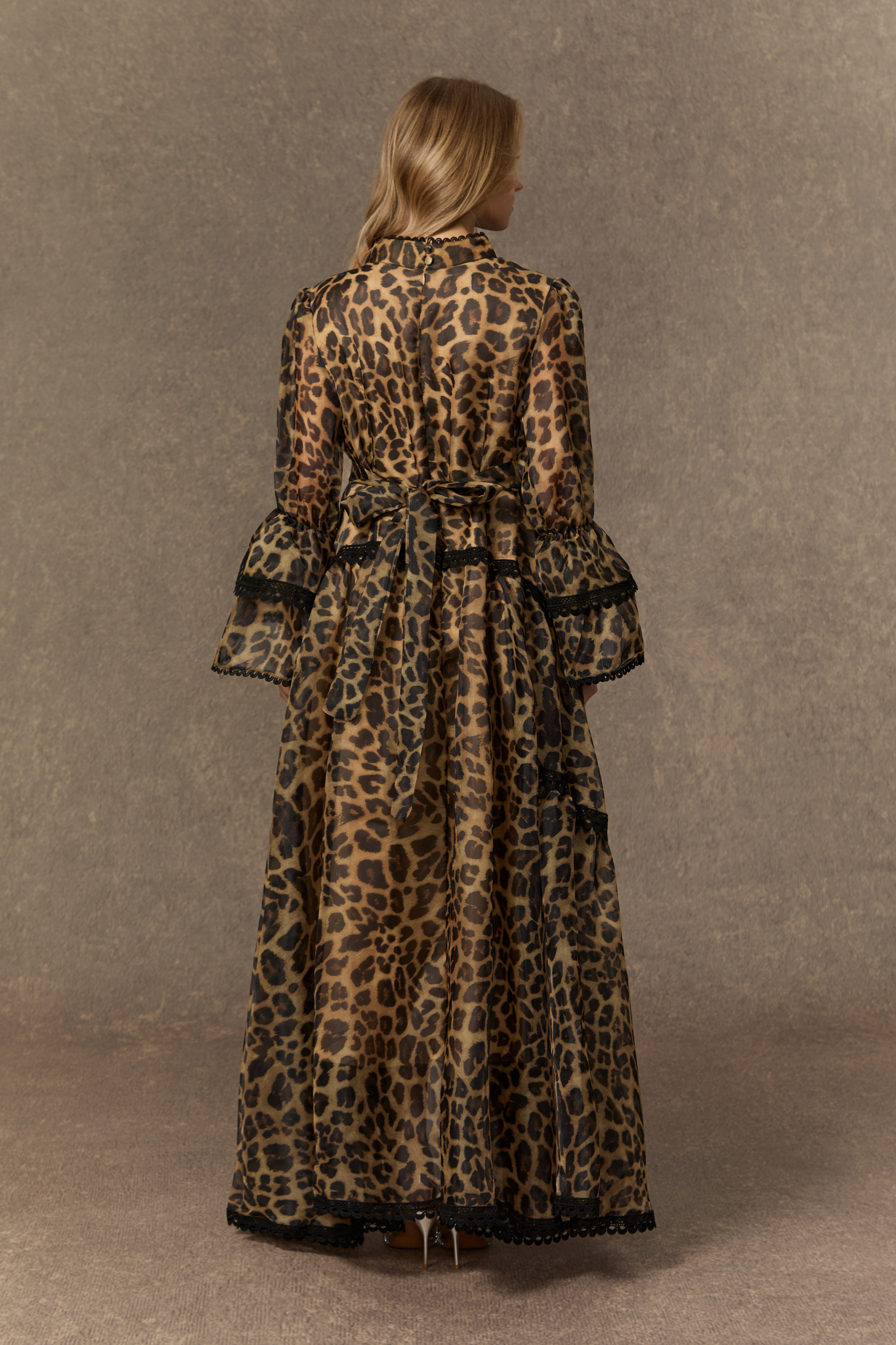 Exotic Appeal Brown Leopard Print Lace Trim Maxi Dress