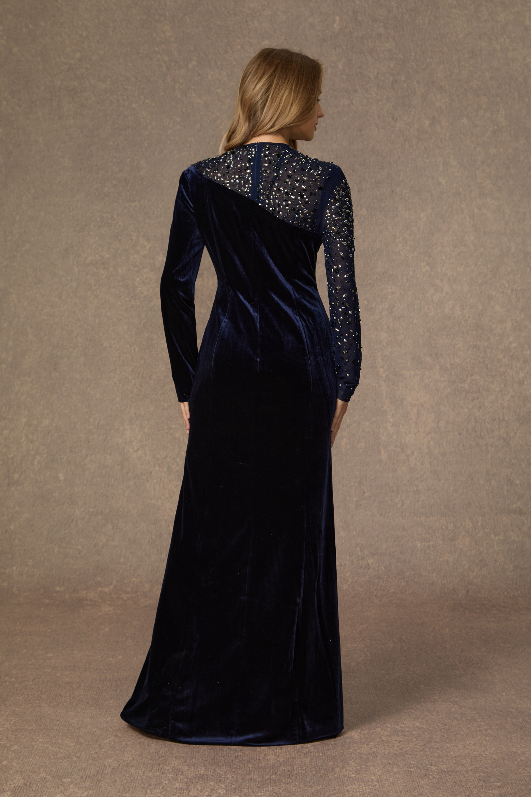 Coveted Confidence Dark Blue Crystal Embellished Velvet Maxi Dress