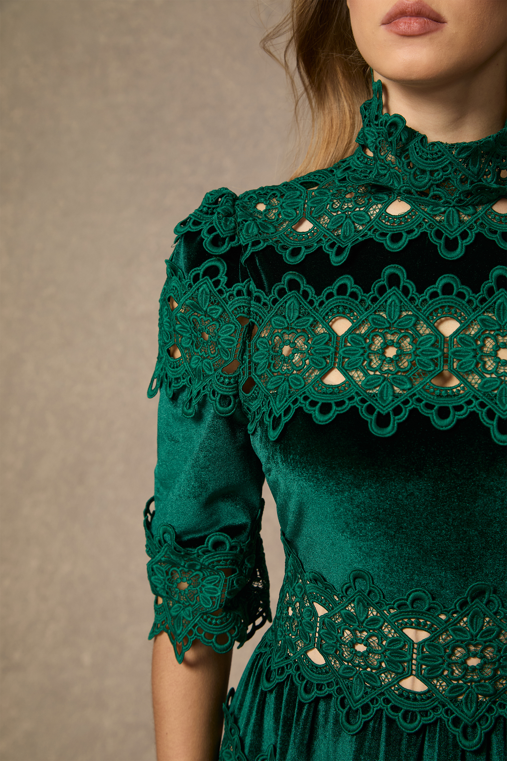 Romance That Wows Green Velvet Lace Tiered Maxi Dress