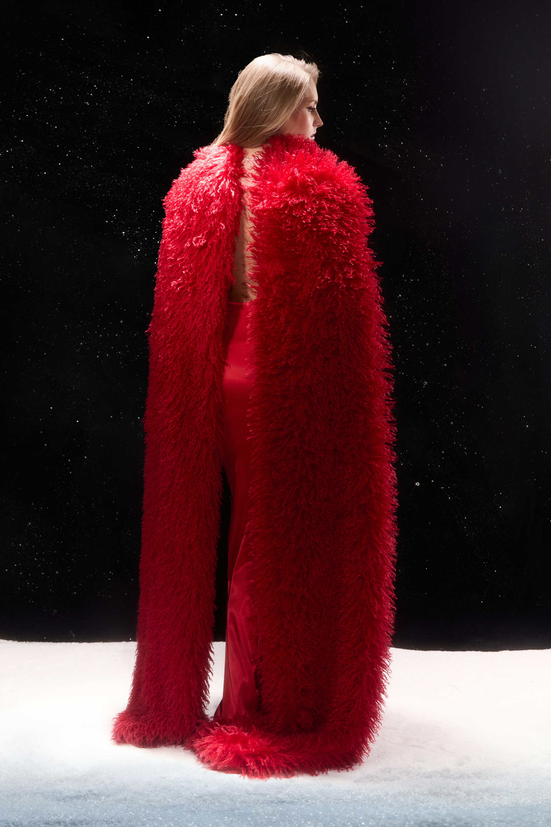 To Be Desired Red Feathered Cape Fringed Bodice Maxi Dress