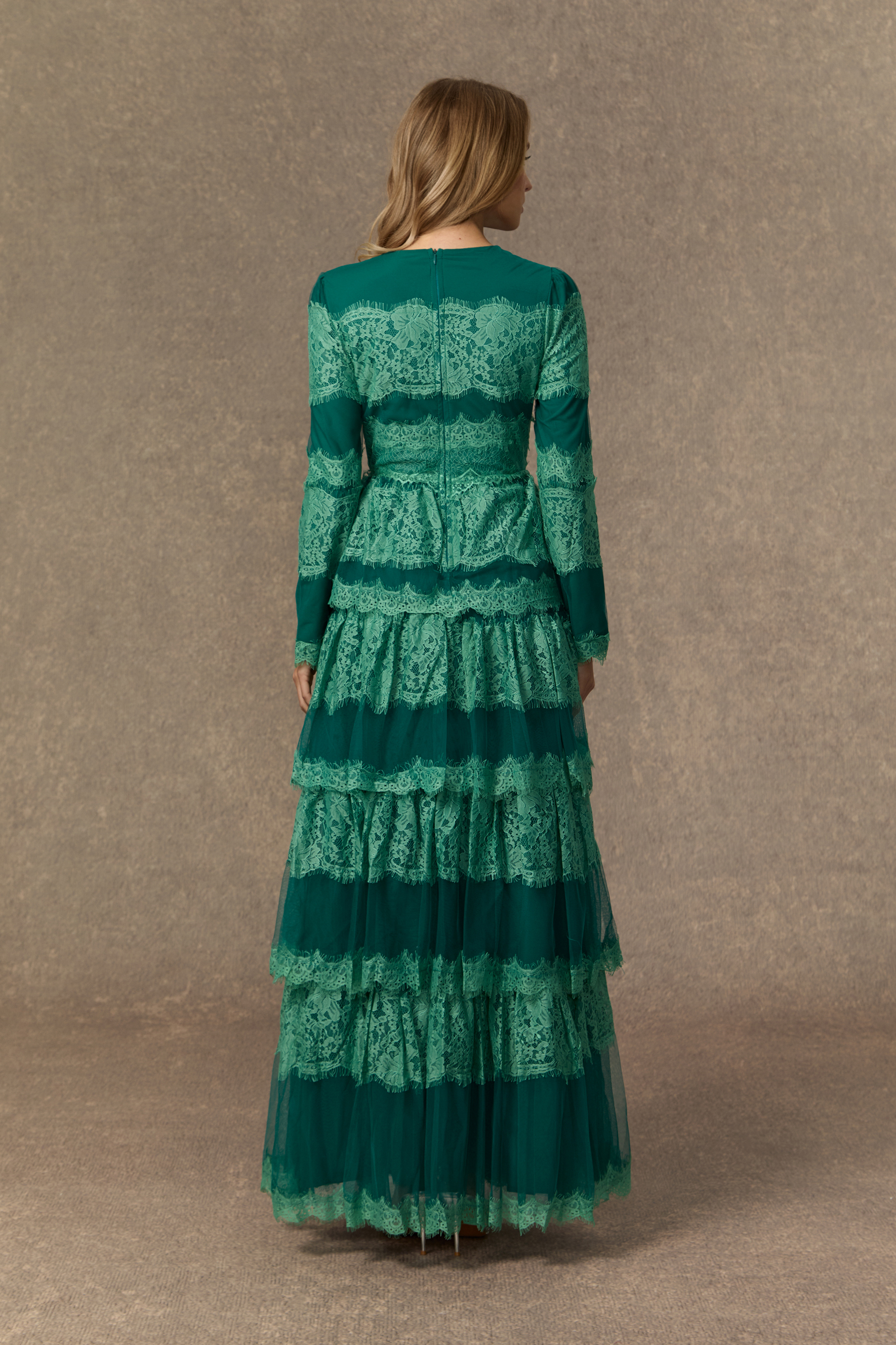 Flawlessly Gorgeous Green Tiered Lace Maxi Dress