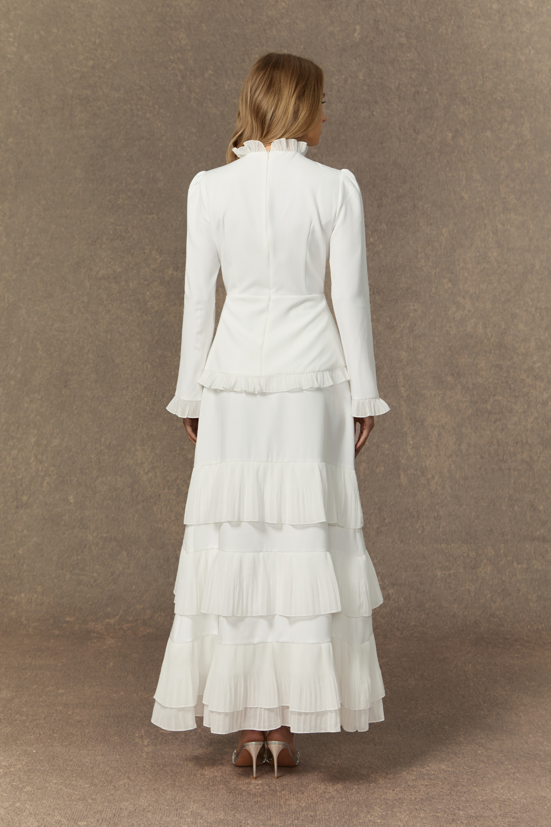 Exquisite Refinement White Rhinestone Embellished Top & Tiered Ruffle Skirt Set