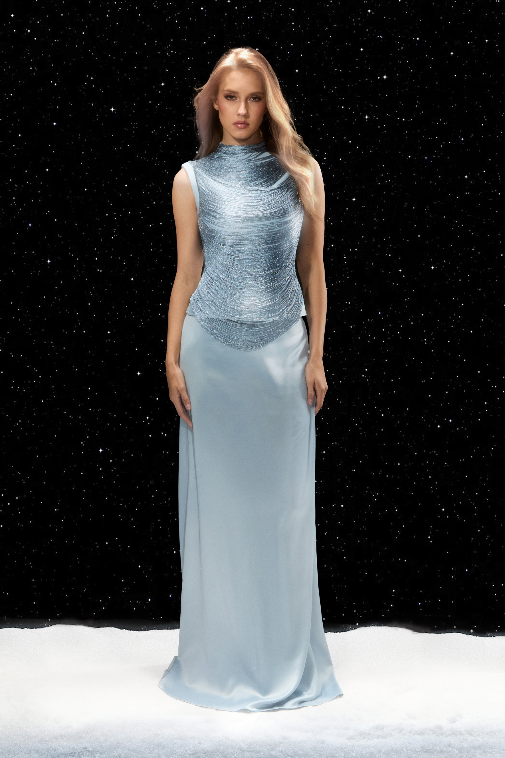 Memory Of Love Blue Fringe Sleeveless Top & Skirt Set