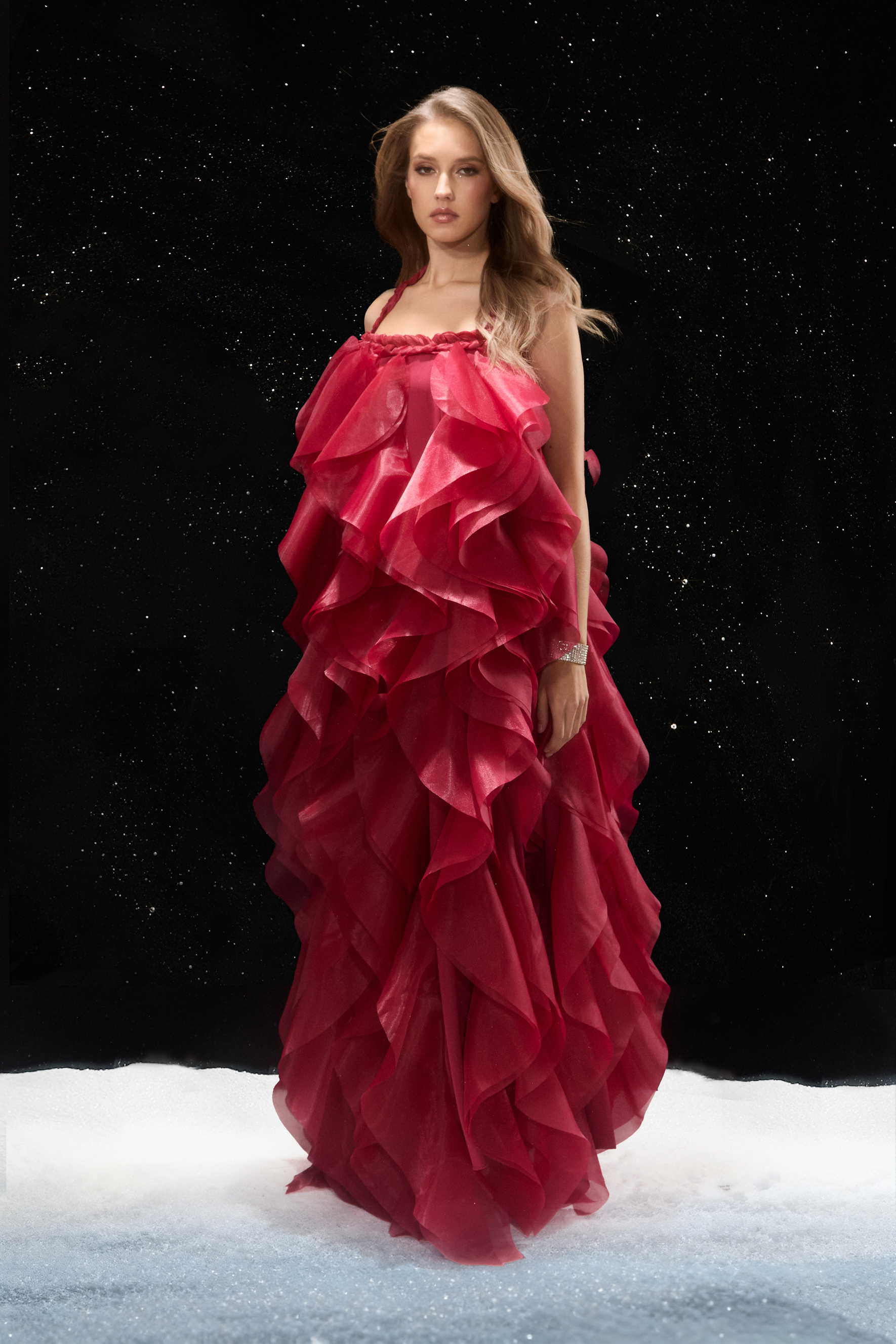 Chic Happens Burgundy Halterneck Ruffle Maxi Dress