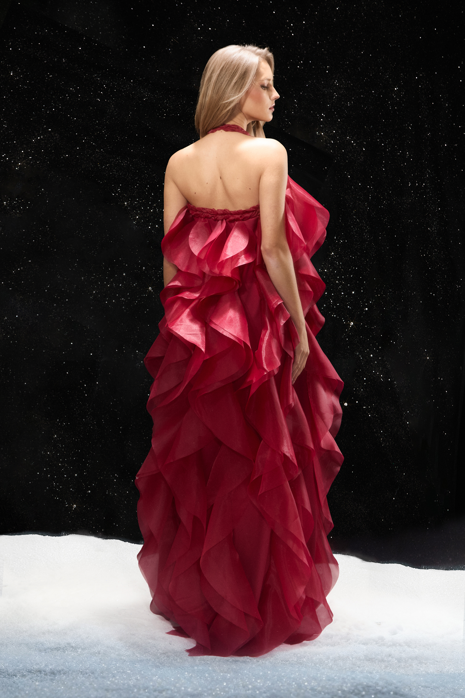 Chic Happens Burgundy Halterneck Ruffle Maxi Dress