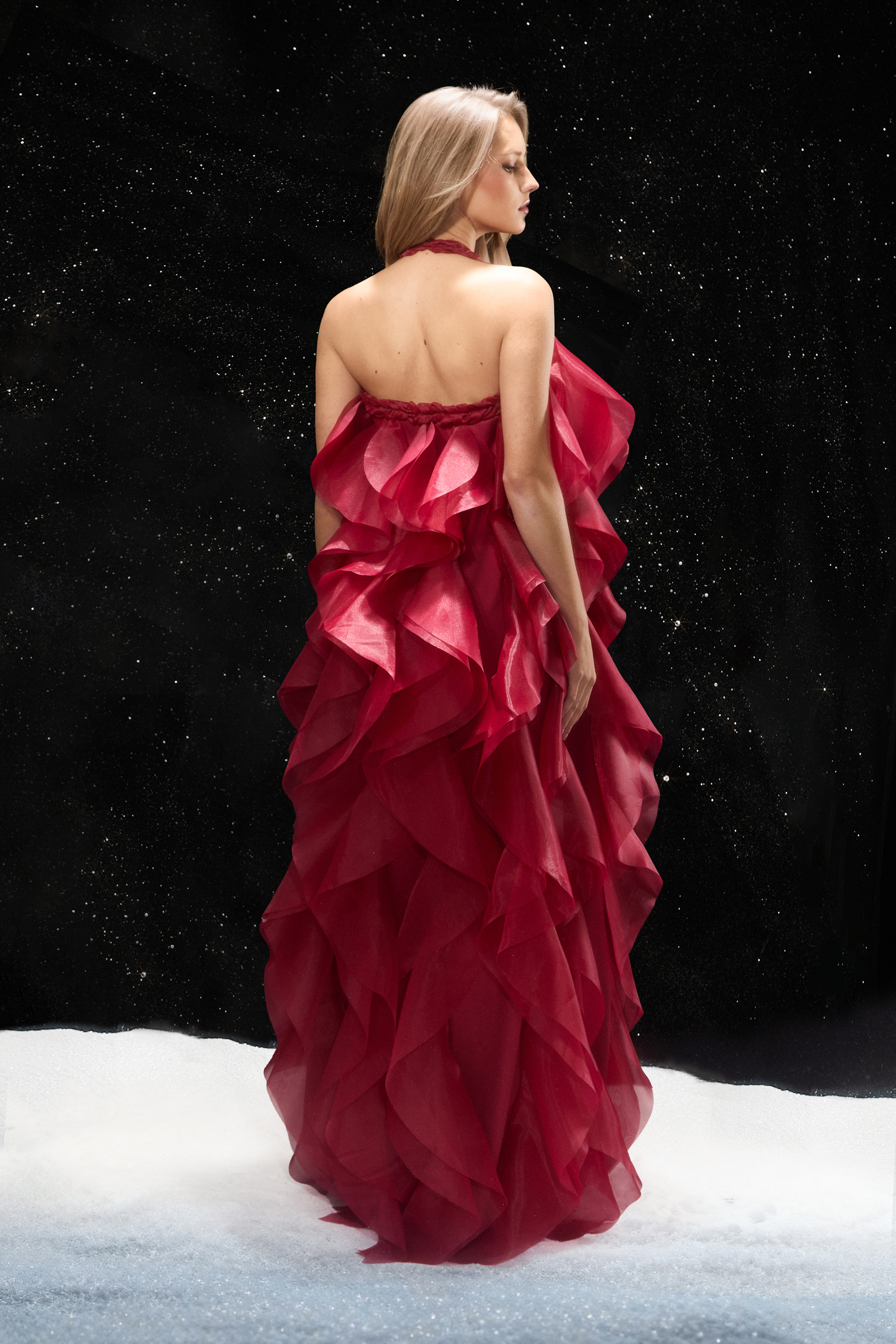 Chic Happens Burgundy Halterneck Ruffle Maxi Dress