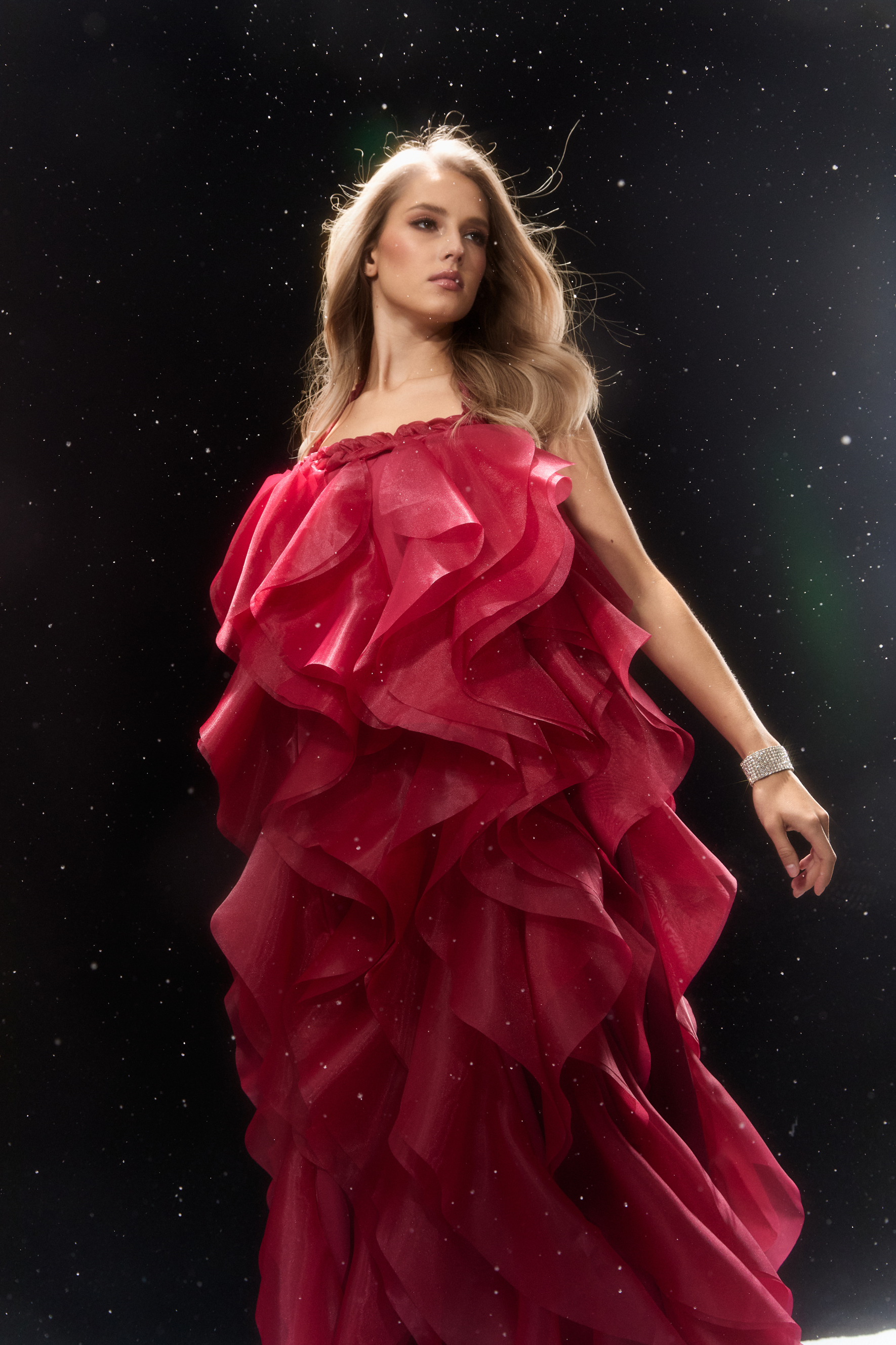 Chic Happens Burgundy Halterneck Ruffle Maxi Dress