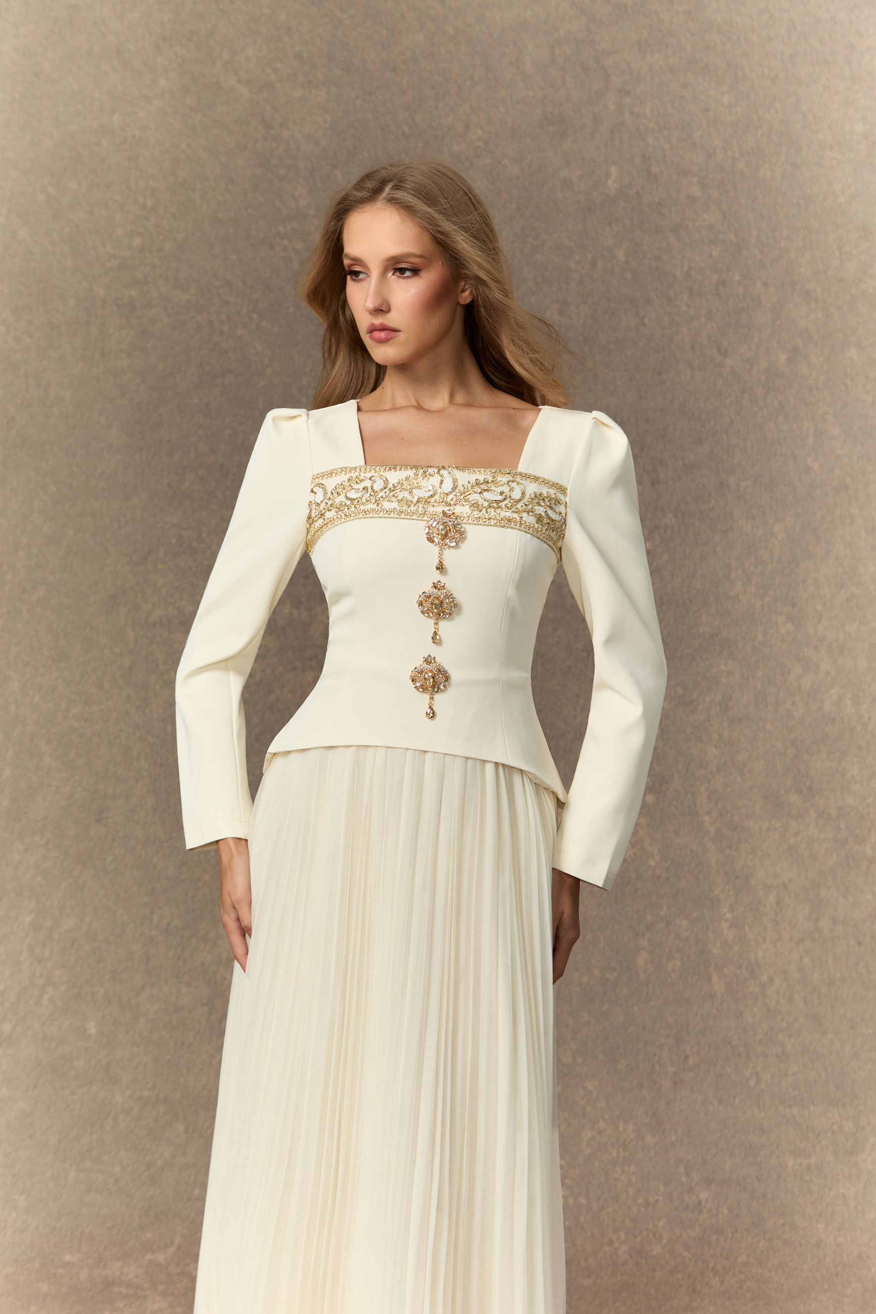 Feel The Romance Jeweled Button Pleated Maxi Dress