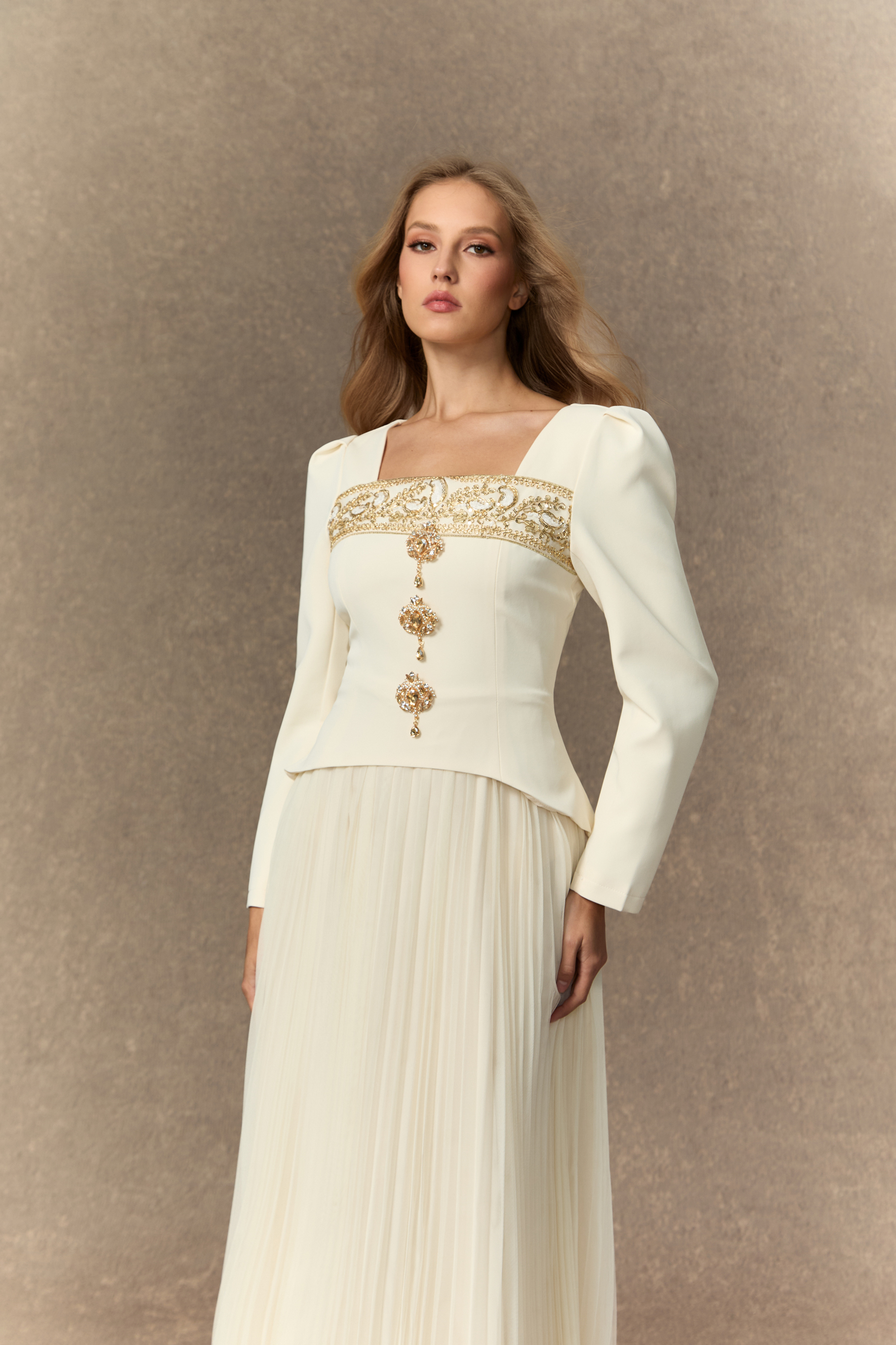 Feel The Romance Jeweled Button Pleated Maxi Dress