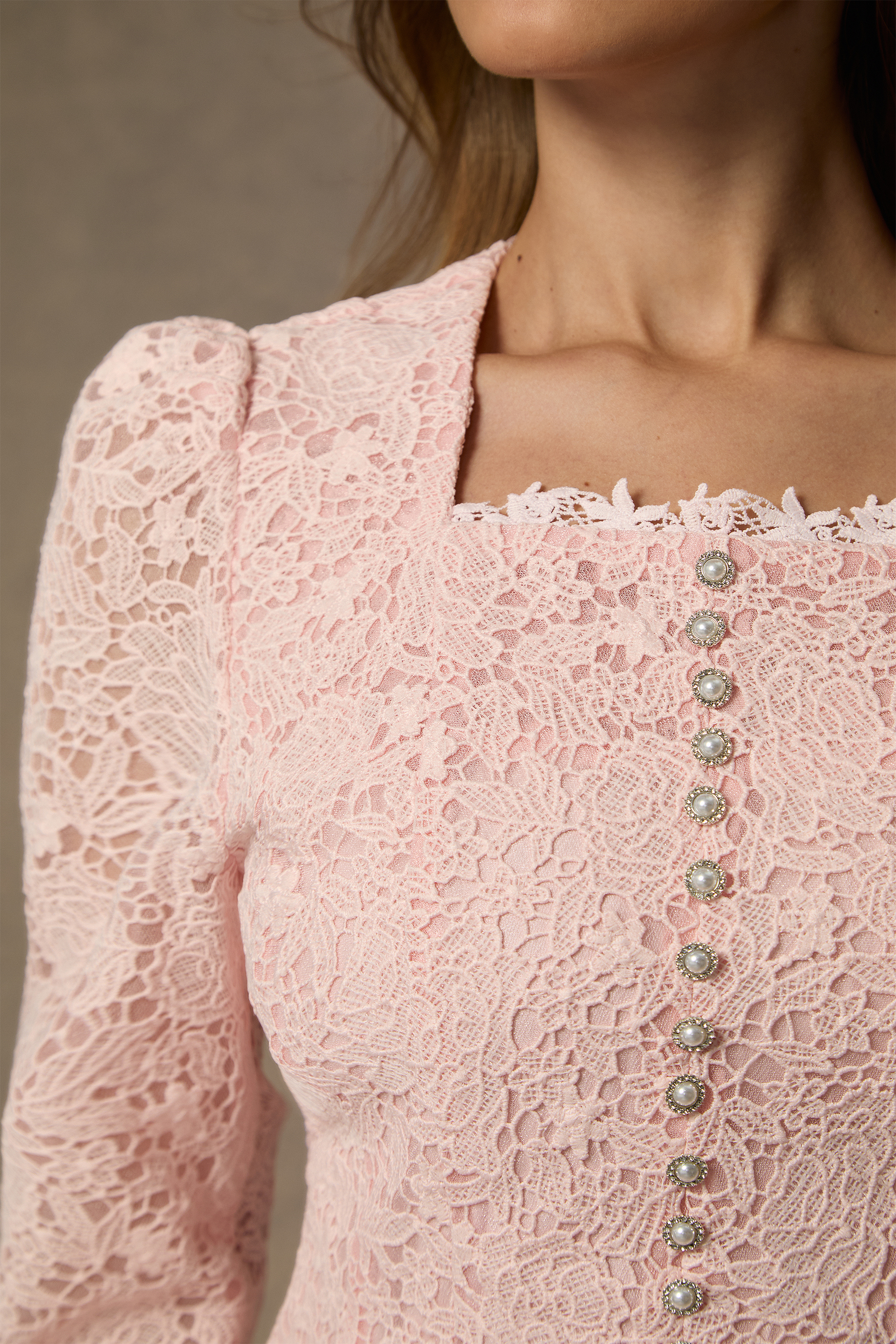 Glamorous Choice Pink Embroidered Lace Jacket & Pleated Skirt Set
