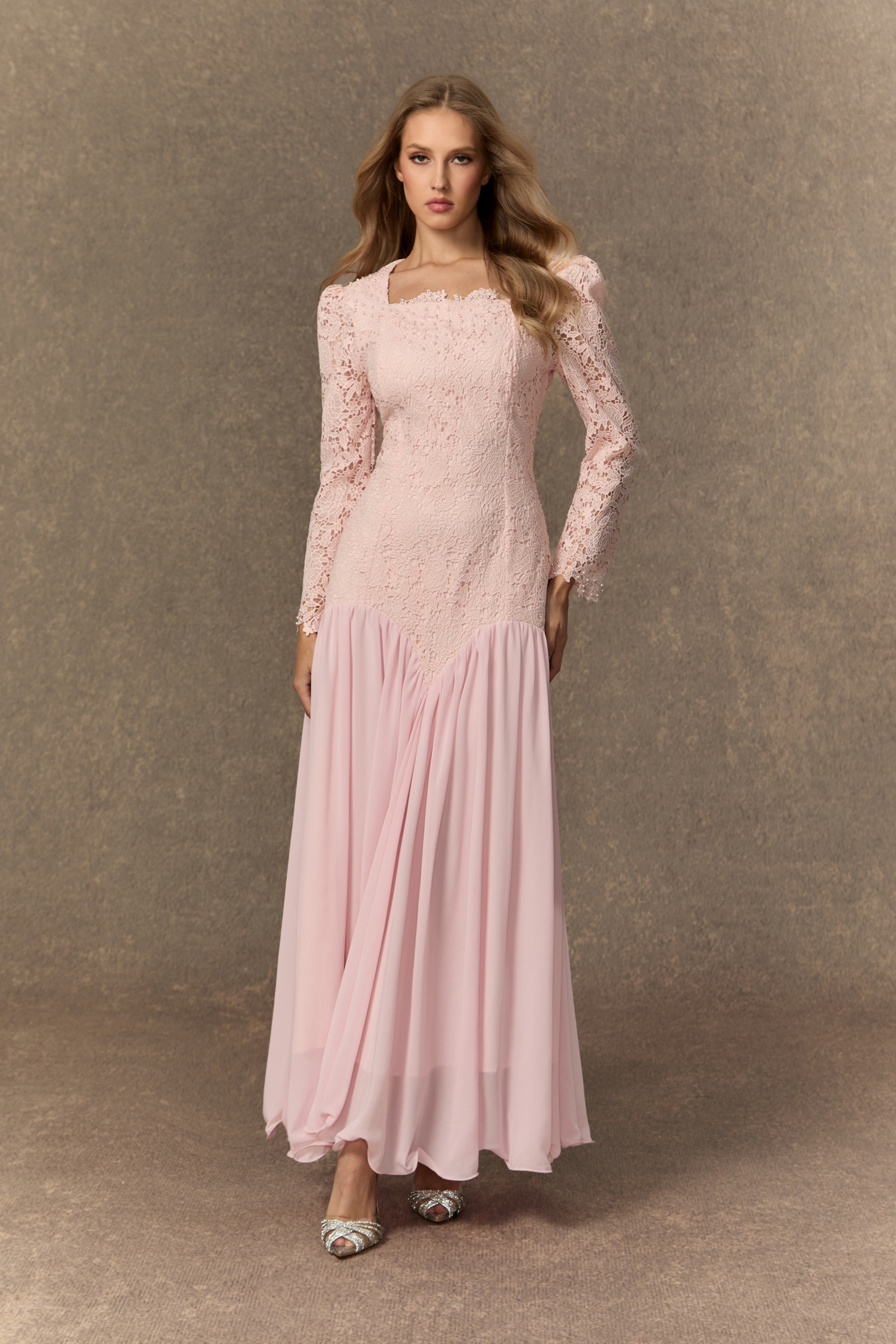 Found Your Love Pink Lace Embroidered Square Neck Maxi Dress