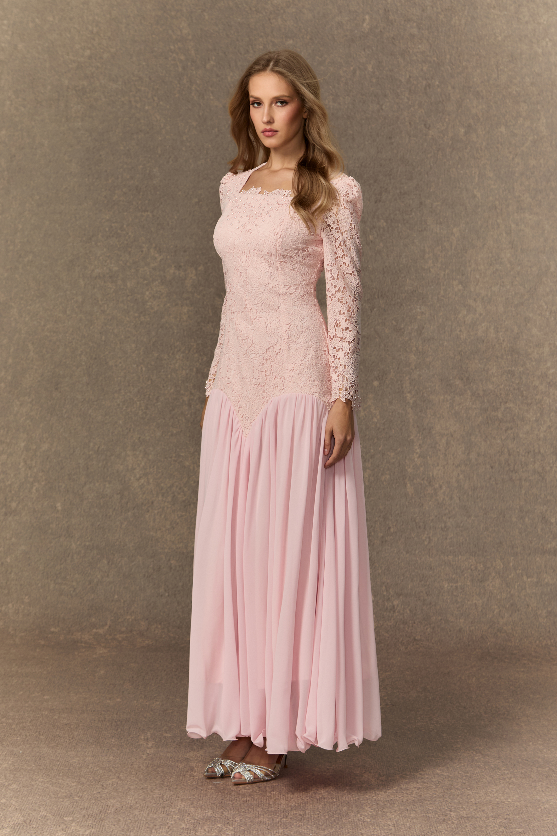 Found Your Love Pink Lace Embroidered Square Neck Maxi Dress