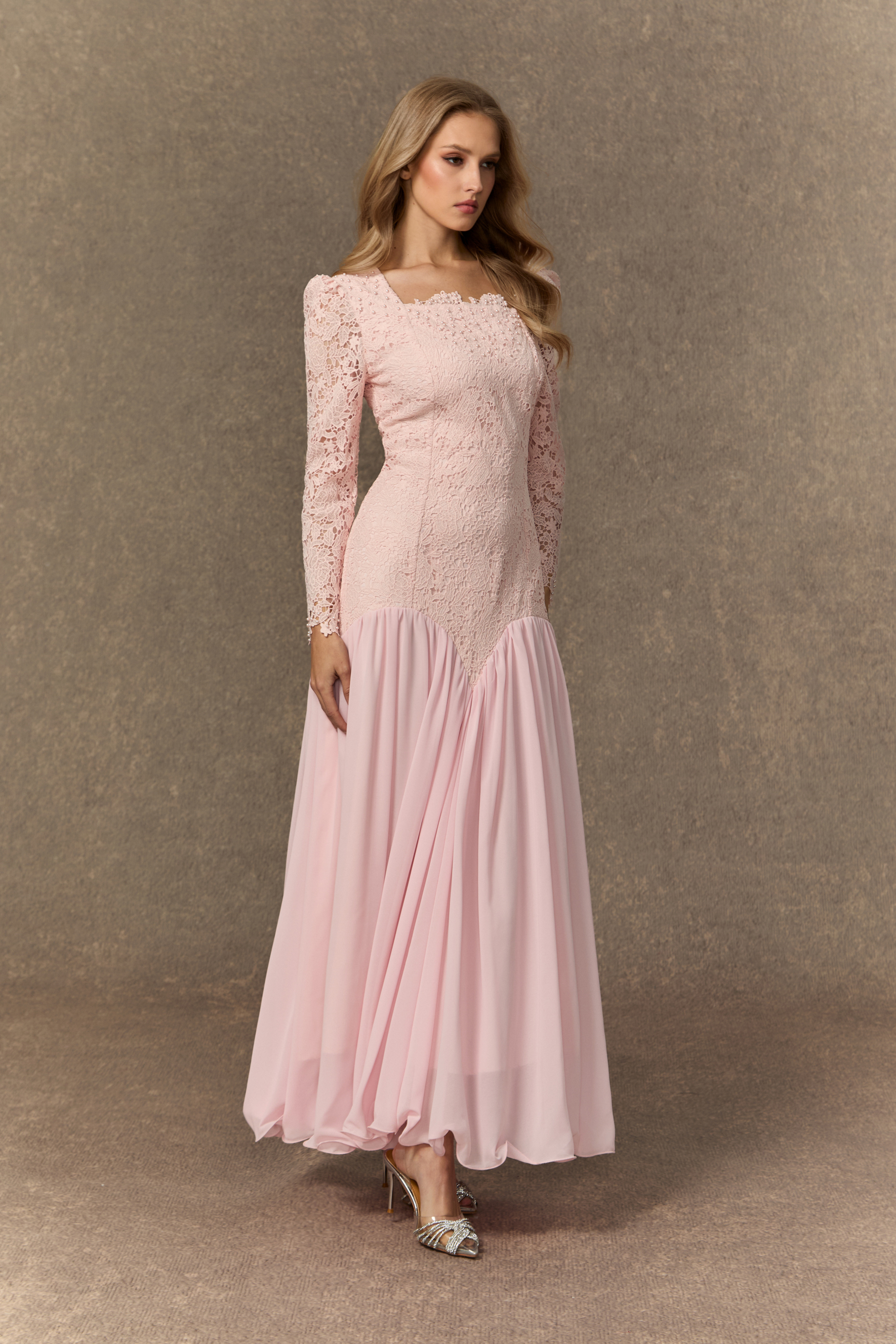 Found Your Love Pink Lace Embroidered Square Neck Maxi Dress
