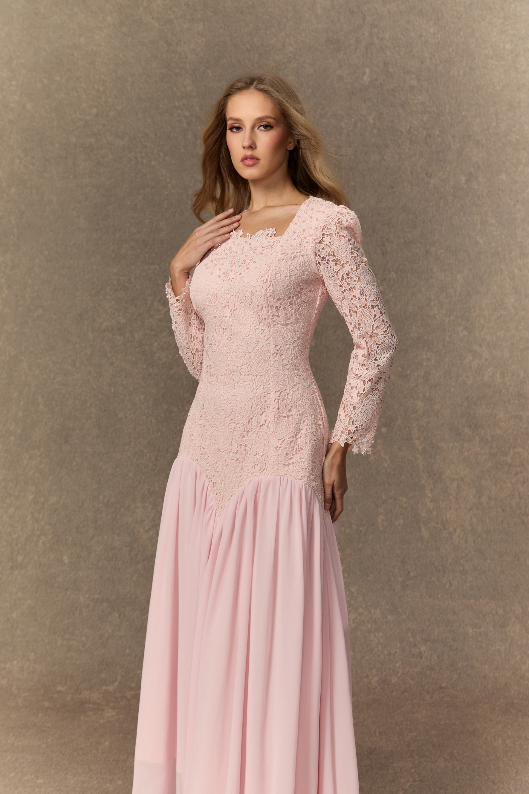Found Your Love Pink Lace Embroidered Square Neck Maxi Dress