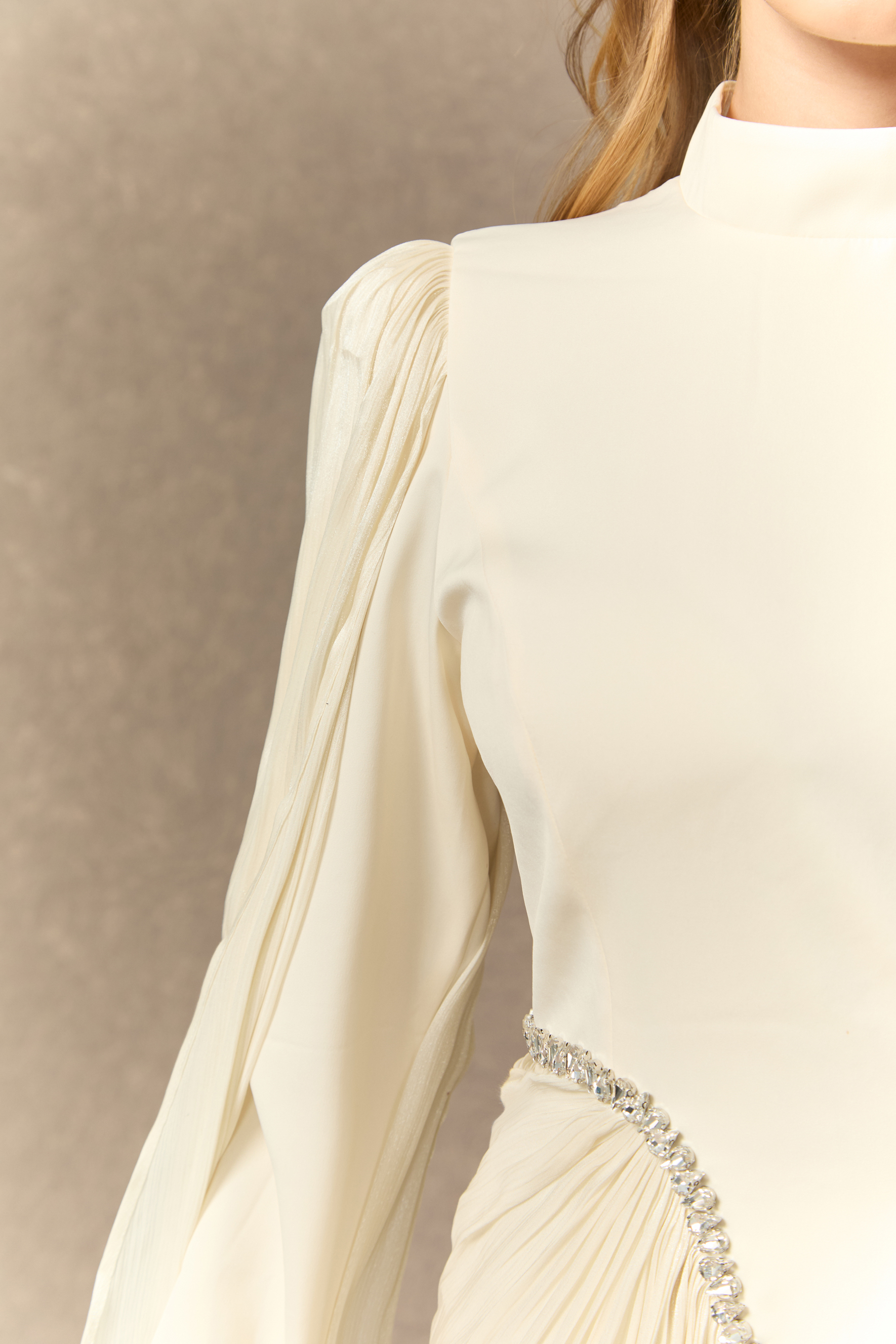 Feeling Of Forever White Crystal Embellished Cape Sleeve Maxi Dress
