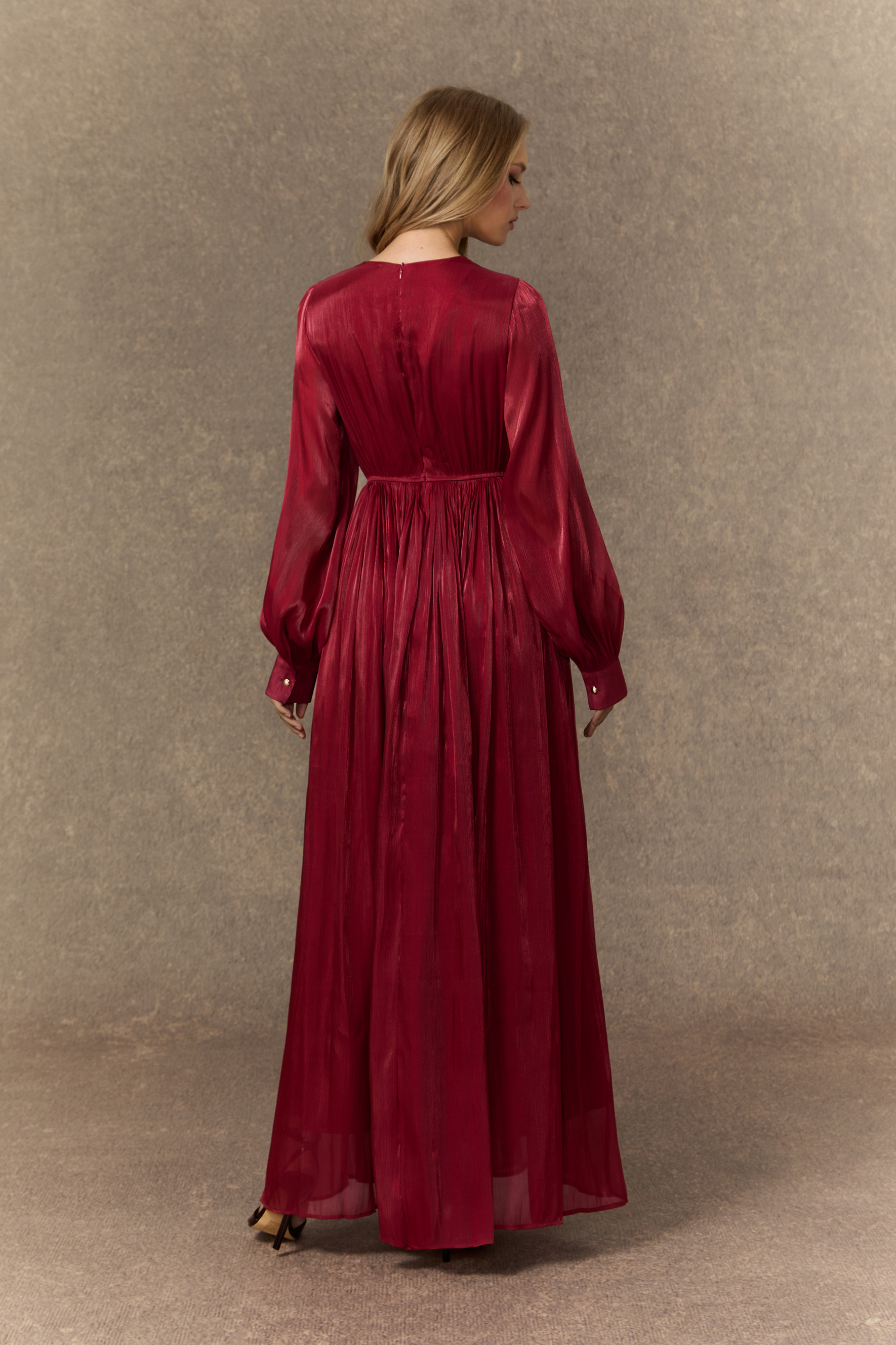Romantic Celebration Burgundy V‑Neck Beaded Maxi Dress